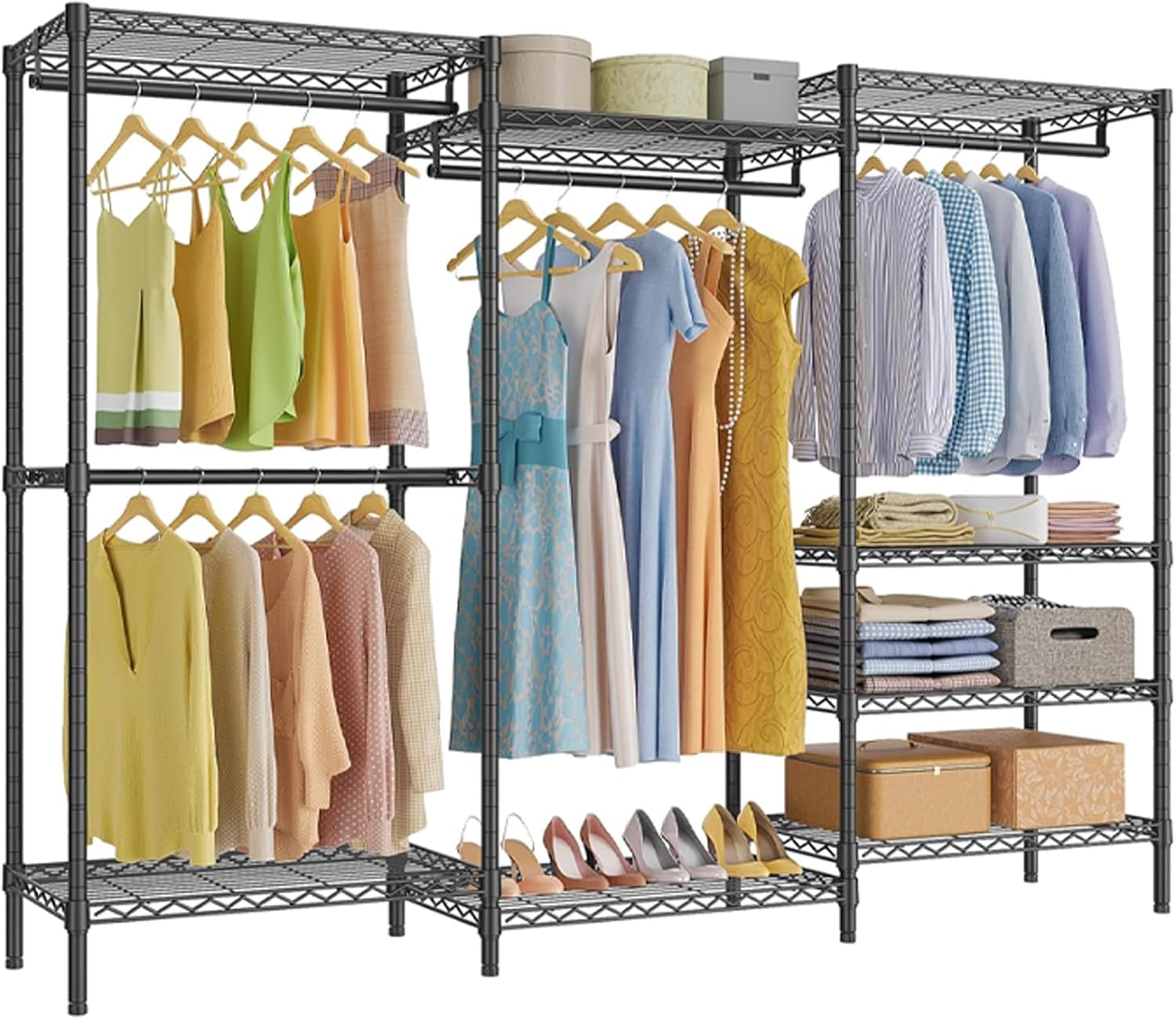 Portable Clothes Rack, Heavy Duty Garment Closet Wardrobe, Adjustable Freestanding Clothing Rack for Cloakroom Bedroom, 175 * 40 * 194cm Black
