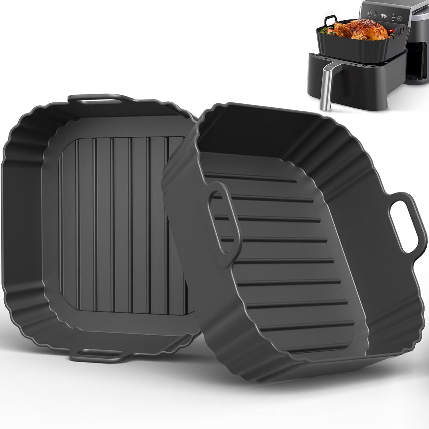 8.5 Inch Square Silicone Air Fryer Liners 2 Pack for Instant Pot Vortex Plus, Healthy Choice, Ninja AF181 Pro XL, Philips 2000 Series NA230/00, HD9270/21 for 4.7L 5.7L 6.2L 6.5L Reusable Basket Trays