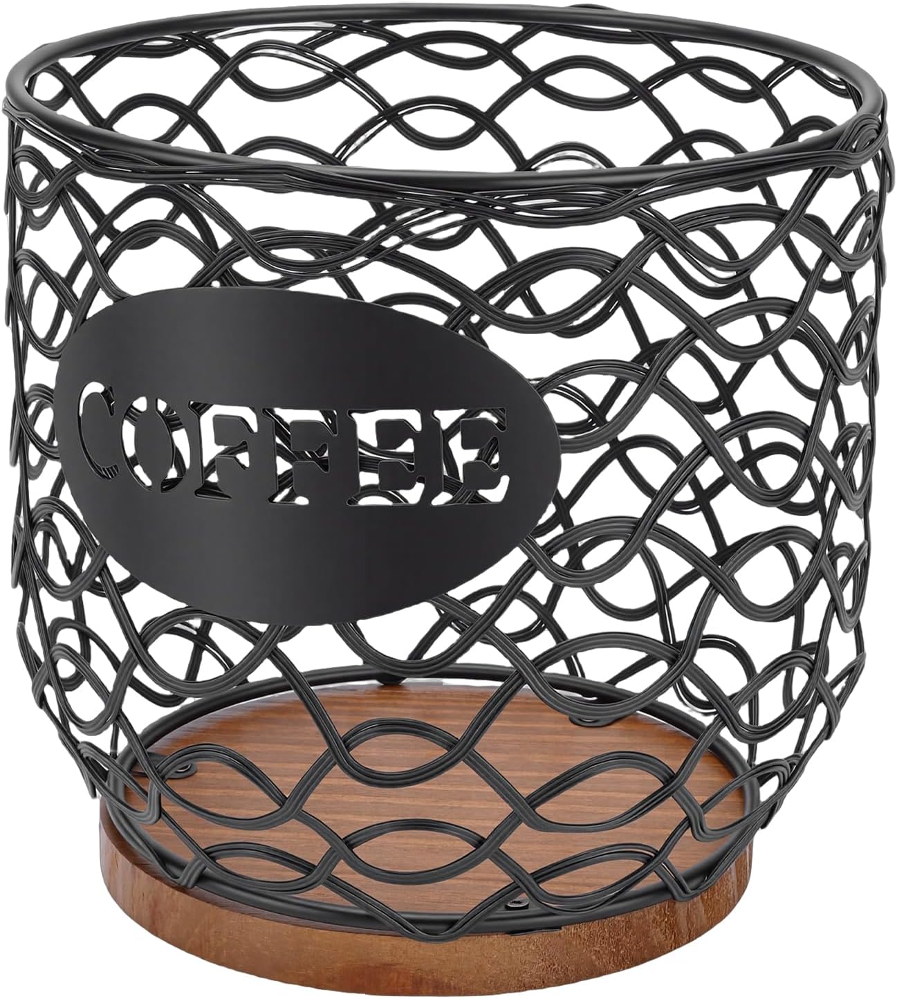 Jiawu Coffee Pod Holder, Over 35 Capsules Storage Compact Countertop Design Wooden Coffee Capsule Organizer Mug Shaped Storage Basket with Wooden Base for Kitchen Office Bar (Black)
