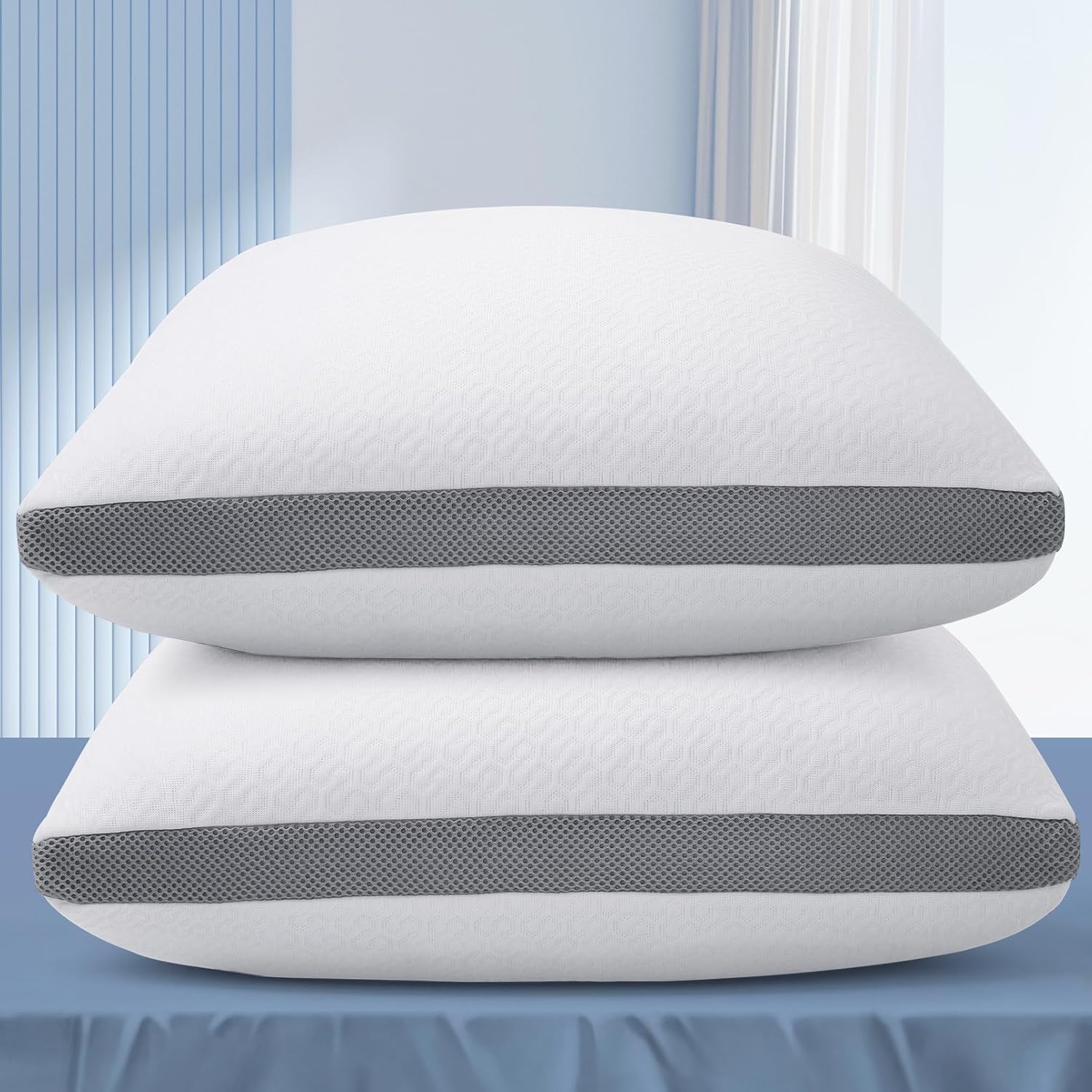 Shredded Memory Foam Pillows,King Size Bed Pillows for Sleeping 2 Pack | Washable Removable Pillowcase Set of 2,Height Adjustable,Suitable for Stomach,Back and Side Sleepers