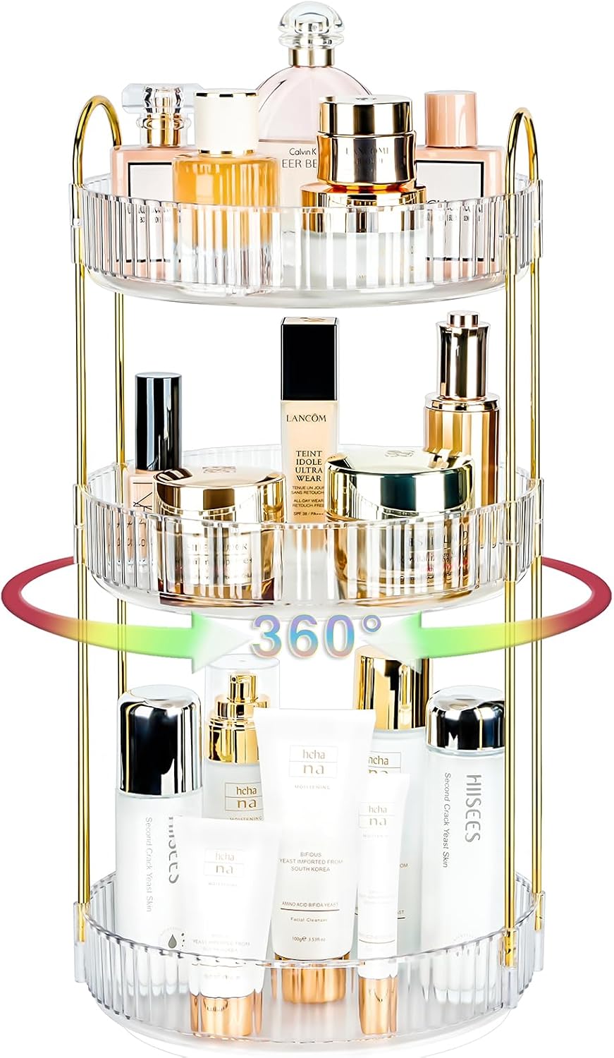 360 Rotating Makeup Organizer for Vanity, Large Capacity Spinning Perfume Organizer, Bathroom Organizer, Cosmetic Skincare Holder Organizer for Countertop (Pearl white, 3 Tier)