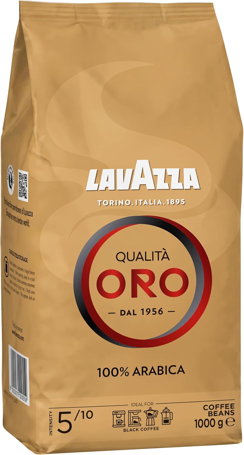 Lavazza, Qualità Oro, Coffee Beans, 1 kg | with Fruity and Flowery Aromatic Notes, 100% Arabica, Intensity 5/10, Medium Roast