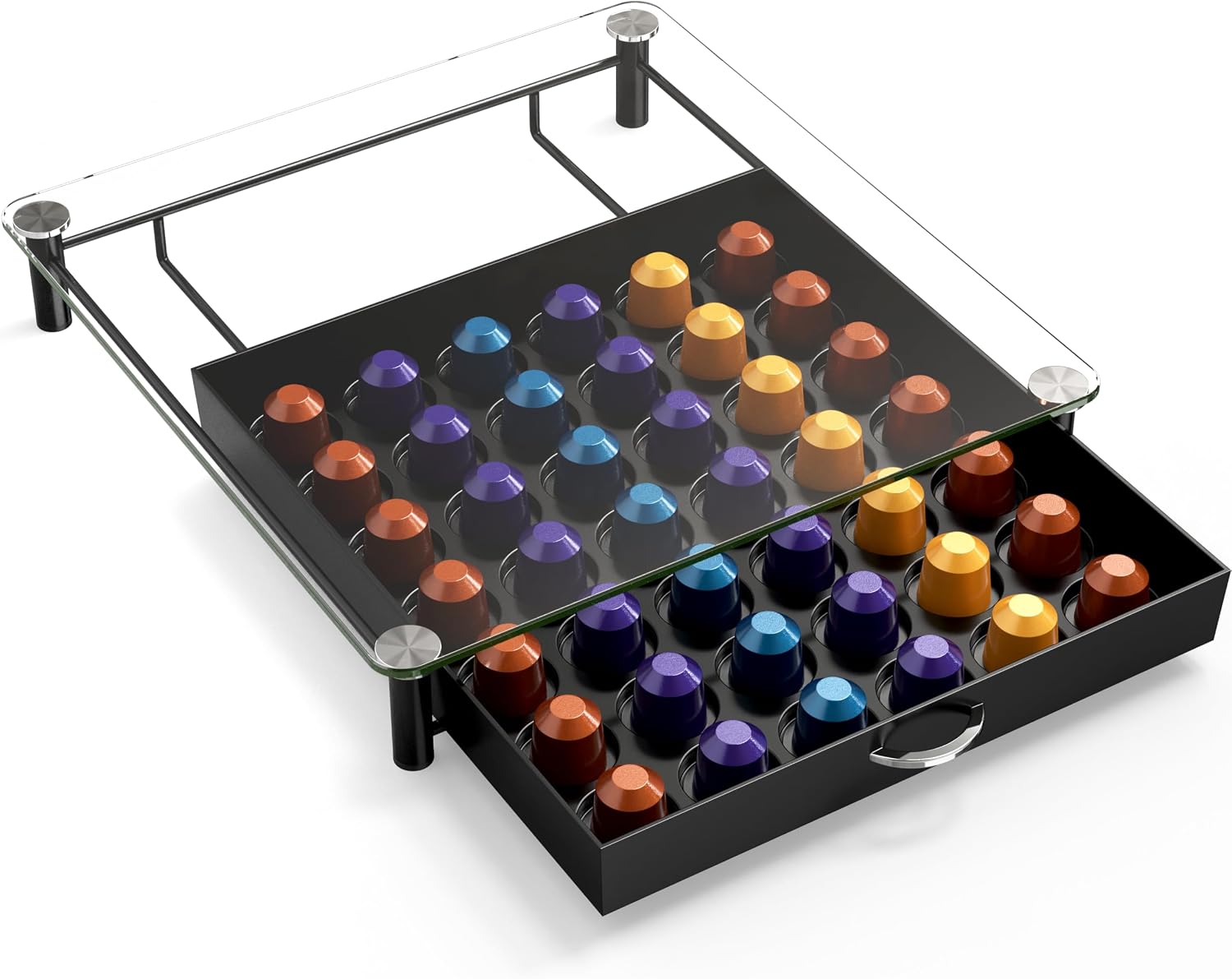 Deco Brothers 42 Nespresso Original Pod Holder Drawer, Tempered Glass Top | Compatible with Nespresso OriginalLine Capsule, Black