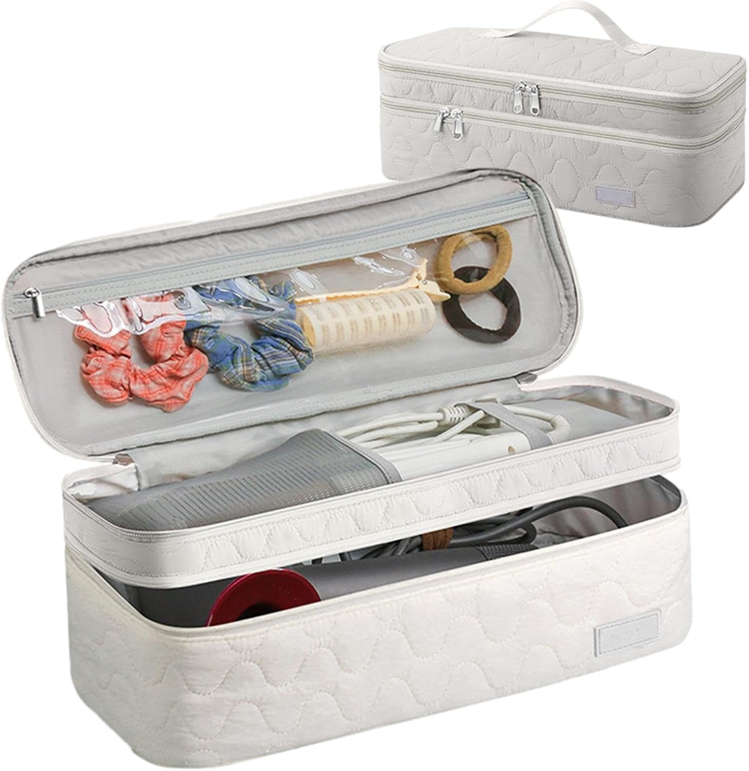 Tools Travel Bag, Double Layer Hair Dryer Storage Case, Hair Styling Tools Bag, Curling Irons Organization Bag, Travel Tools Organizer, Portable Hair Styling Tools Organizer, Beige, Refer to