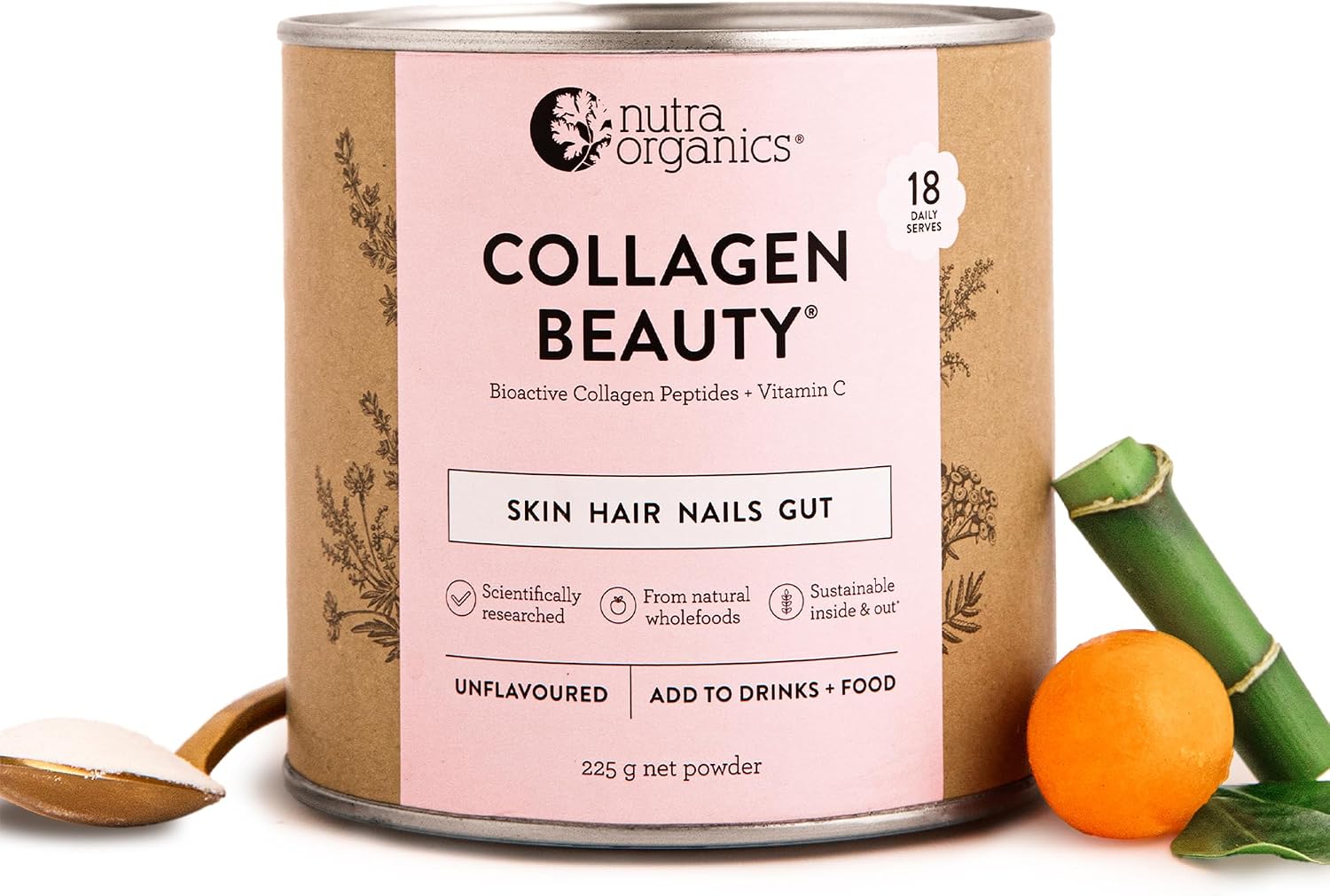 Nutra Naturals Collagen Beauty Powder 225g, VERISOL Bioactive Collagen Peptides + 100% RDI Vitamin C, Supports Skin, Hair, Nails + Gut