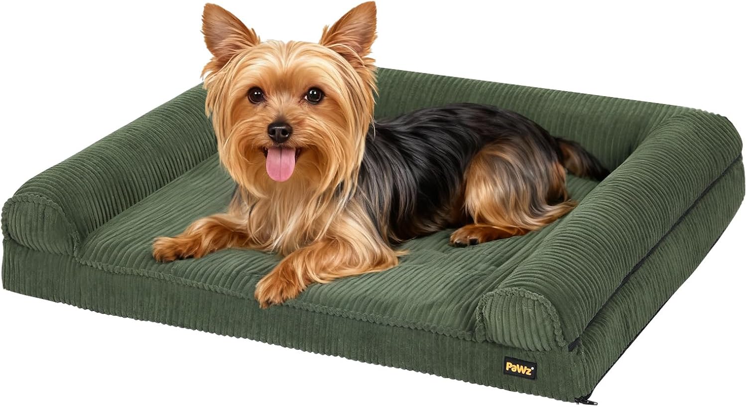 PaWz Orthopedic Dog Bed,Corduroy Pet Sofa with Supportive Foam Bolster Couch,Dog Couch Bed with Removable Washable Cover,Anti-Slip Dog Beds Sofa for Small Dogs，Green