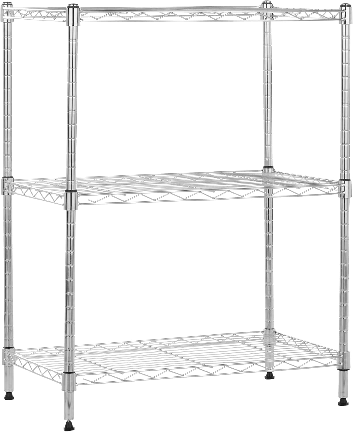 Amazon Basics 3-Shelf Adjustable, Heavy Duty Storage Shelving Unit (113 kilograms loading capacity per shelf), Steel Organizer Wire Rack, Chrome (59L x 34W x 76H) cm