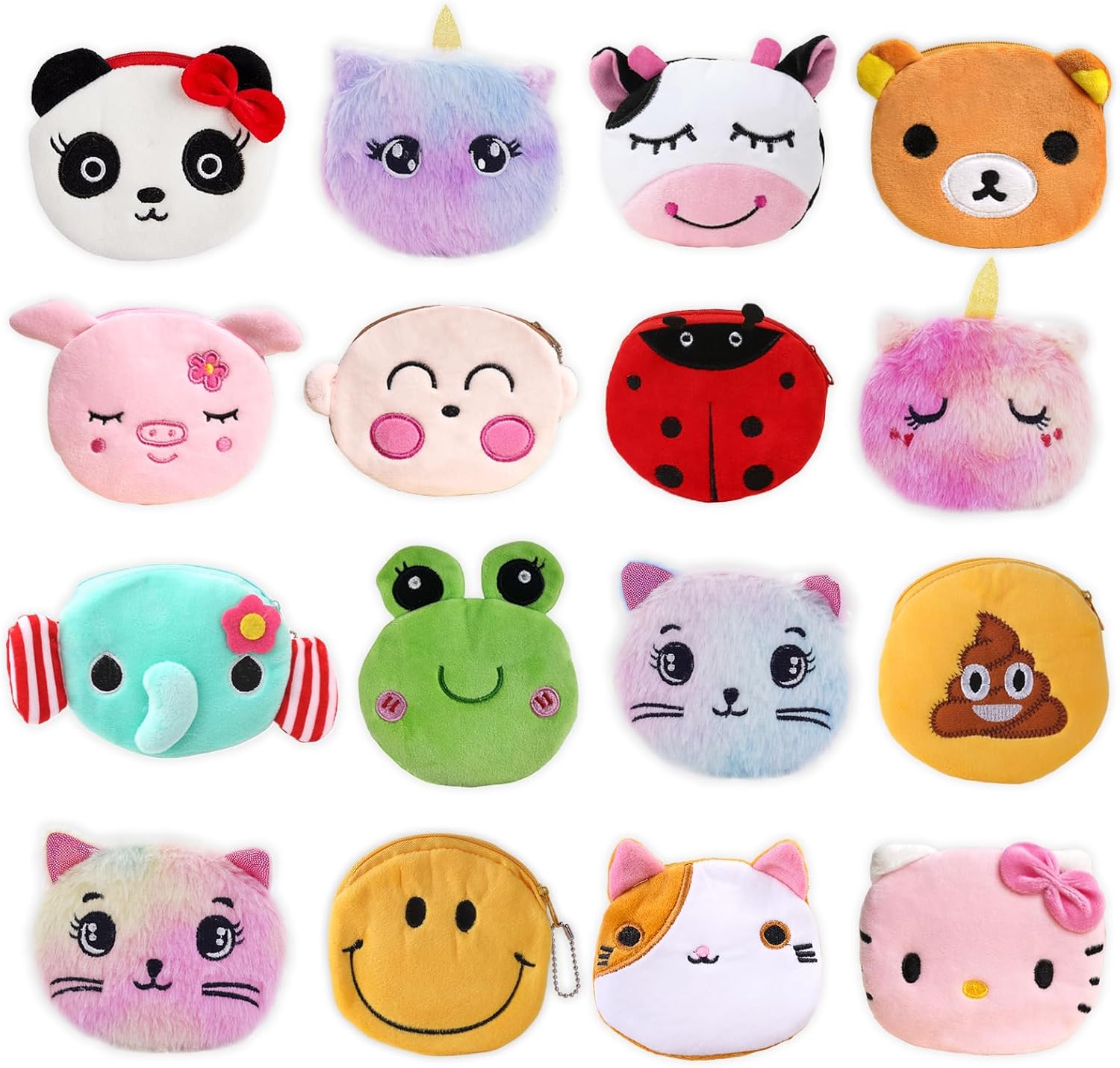 16 Pack Mini Plush Animal Coin Purse Keychain Set | Perfect for Party Favors, Classroom Rewards and Gift Bag Fillers, Great for Birthdays, Carnivals and School Prizes