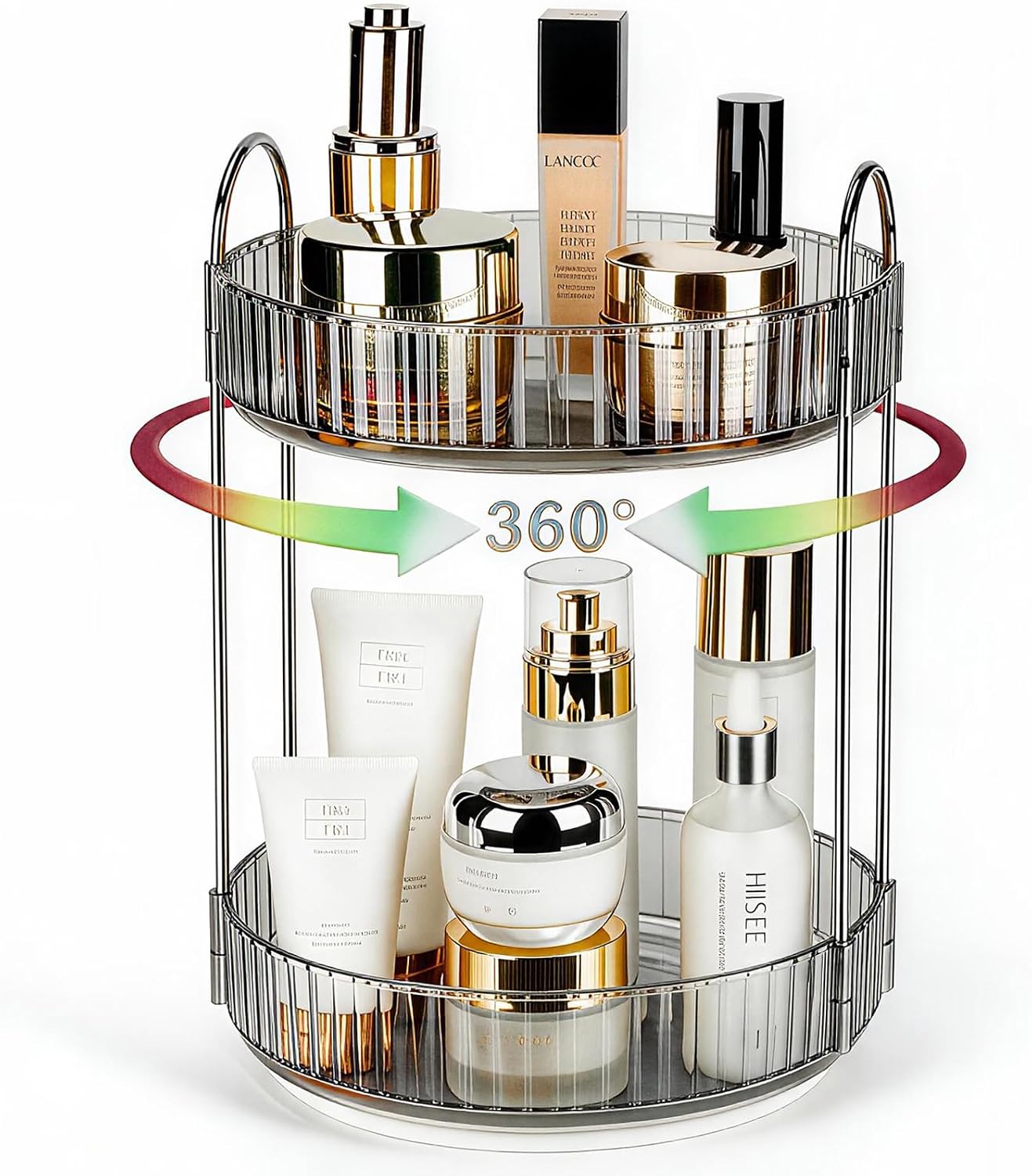 360 Rotating Makeup Organizer, 2 Tier Lazy Susan Bathroom Counter Organizer, Skincare Organizers, Spinning Perfume Organizer & Vanity Organizer Countertop (Classic Grey, 2 Tier)