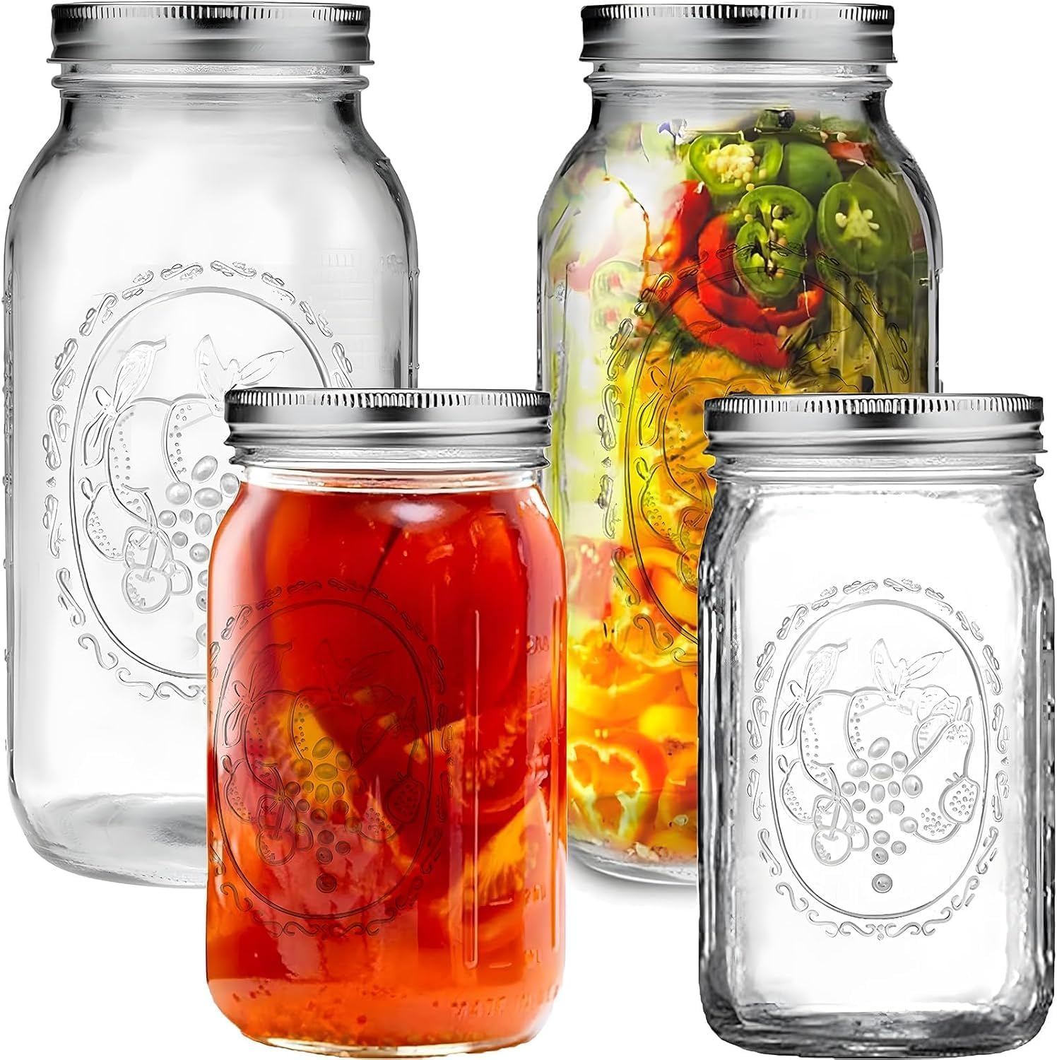 Wide Mouth Mason Jars, 64 oz and 32 oz, with Airtight Lids and Bands, for Canning, Fermenting and Pickling, 8 Piece
