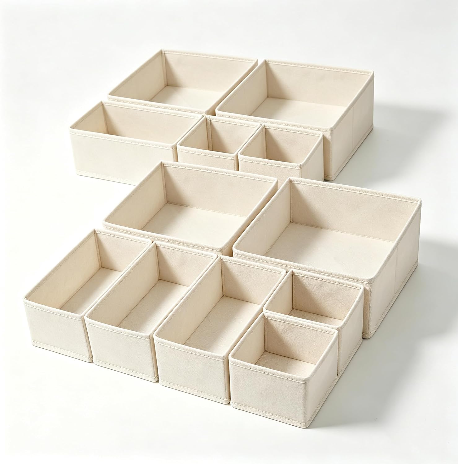 12 Pack Drawer Organiser, clothes storage (Beige) | white linen drawer organiser,wardrobe storage & organisation, Storage Basket for Underwear, Socks & Bras, Space-Saving Closet