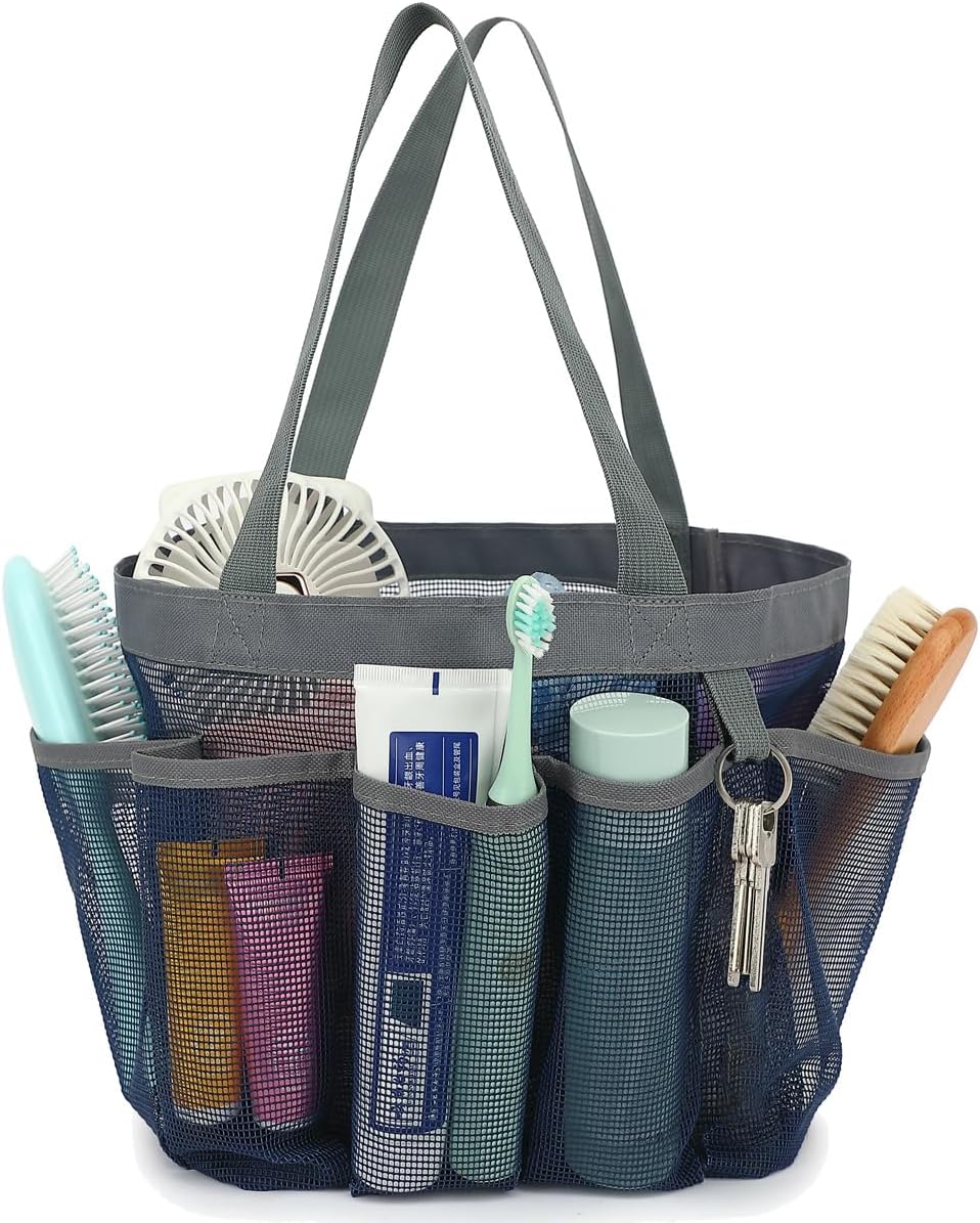 Fammart Mesh Shower Caddy Portable for College Dorm Room Essentials, 8-Pocket Large Shower Basket Tote Bag with 2 Handles for Toiletry, Bathroom, Beach, Camp, Gym