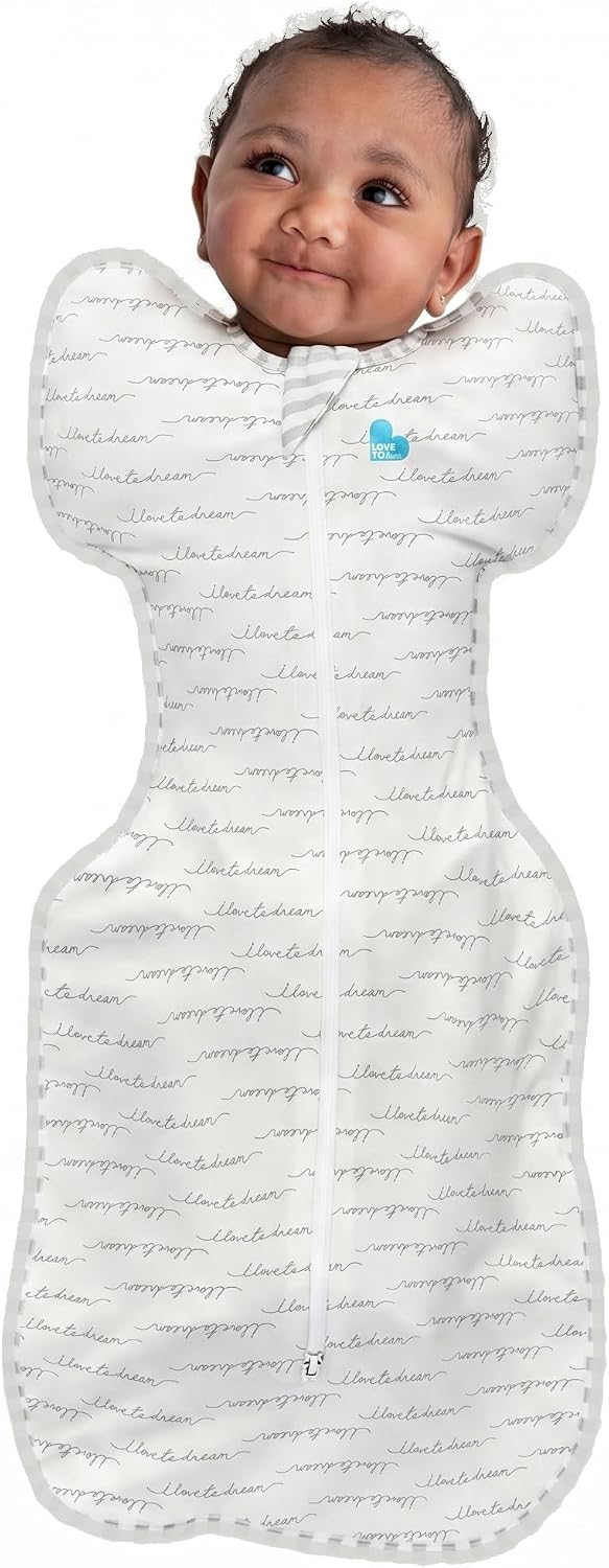 Love To Dream Swaddle UP™ Original, Ideal for Moderate Room Temperatures (20-24°C), 1.0 TOG, Arms Up Position, Twin Zipper for Easy Nappy Changes, Newborn (2.2-3.8kg), White Dreamer