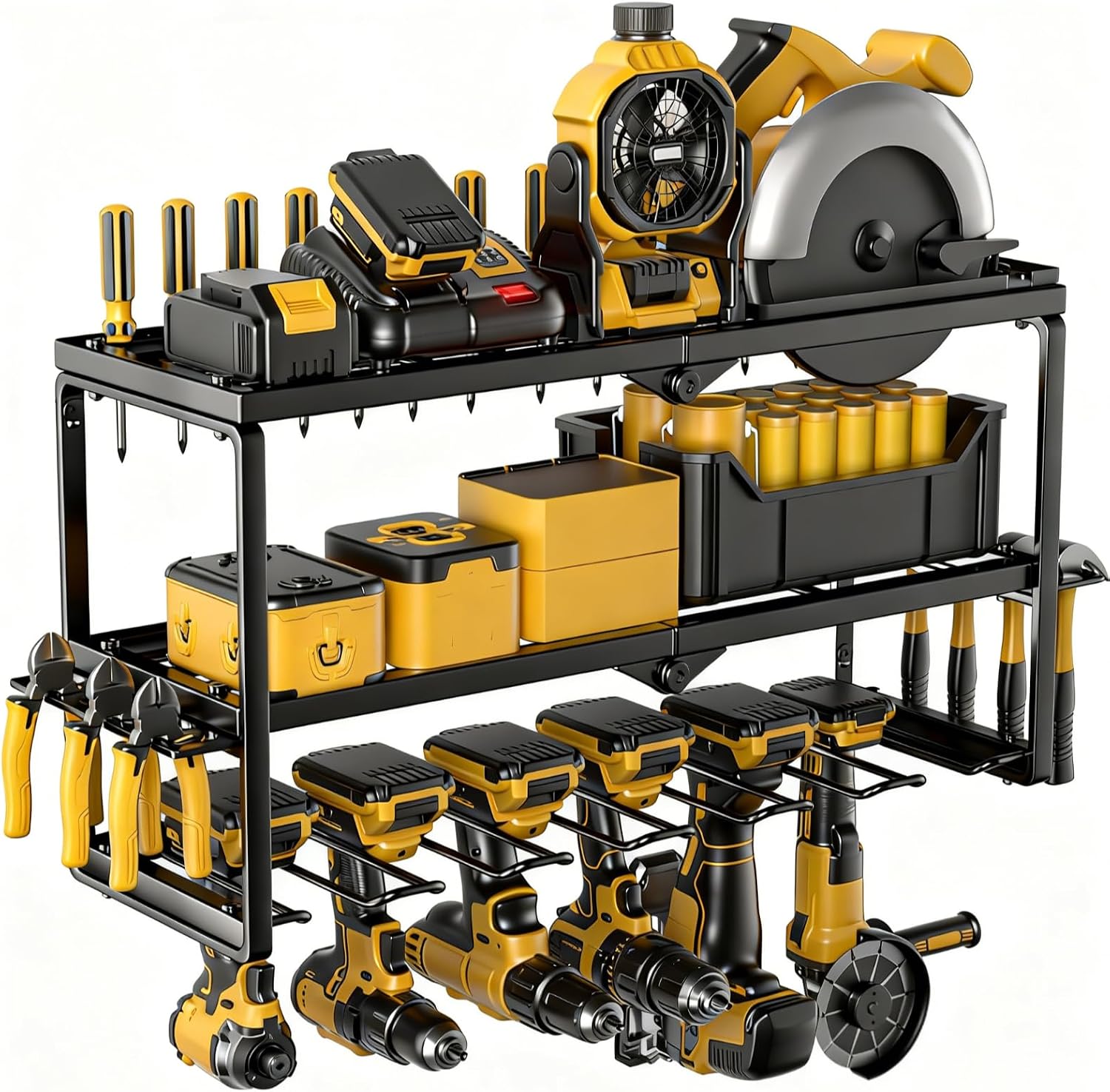 Wall Mounted Power Tool Organizer – Heavy Duty Metal Rack and Hanger, Tool Storage for Garage Workshop, Easy to Install