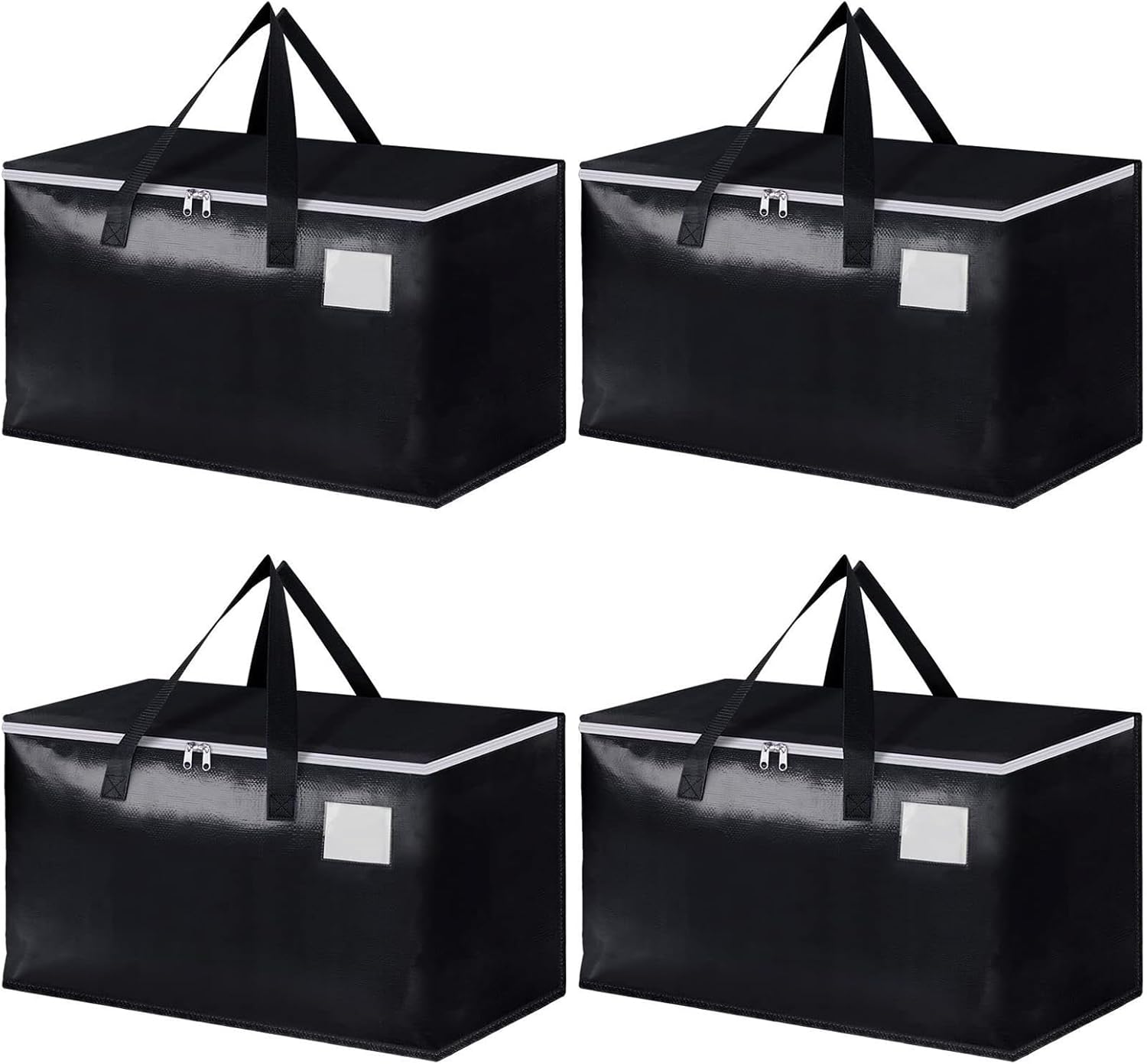 4 Pack Extra Large Moving Bags, Heavy Duty Storage Tote Bags, Travel Duffel Storage Bags, Foldable Moving House Storage Bags with Zippers and Handles for Comforters, Clothes, Bedding (4 Pack Black)