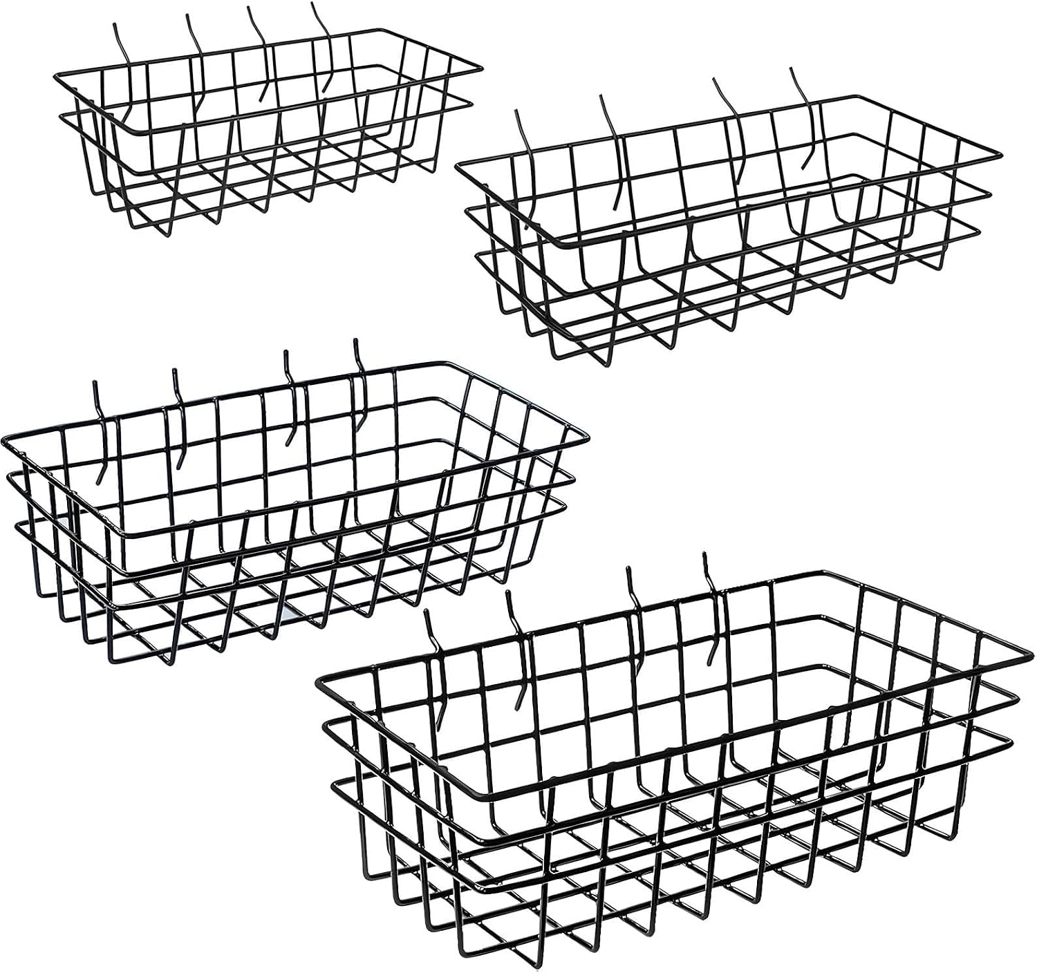 Peg Board Hook Baskets for ⅛ & ¼ Pegboards, Heavy Duty 4 Pack Metal Pegboard Bins, Wall Basket & Peg Board Organizer Accessories, Premium Tool Organizer for Garage, Workbench, Craft Room & Home