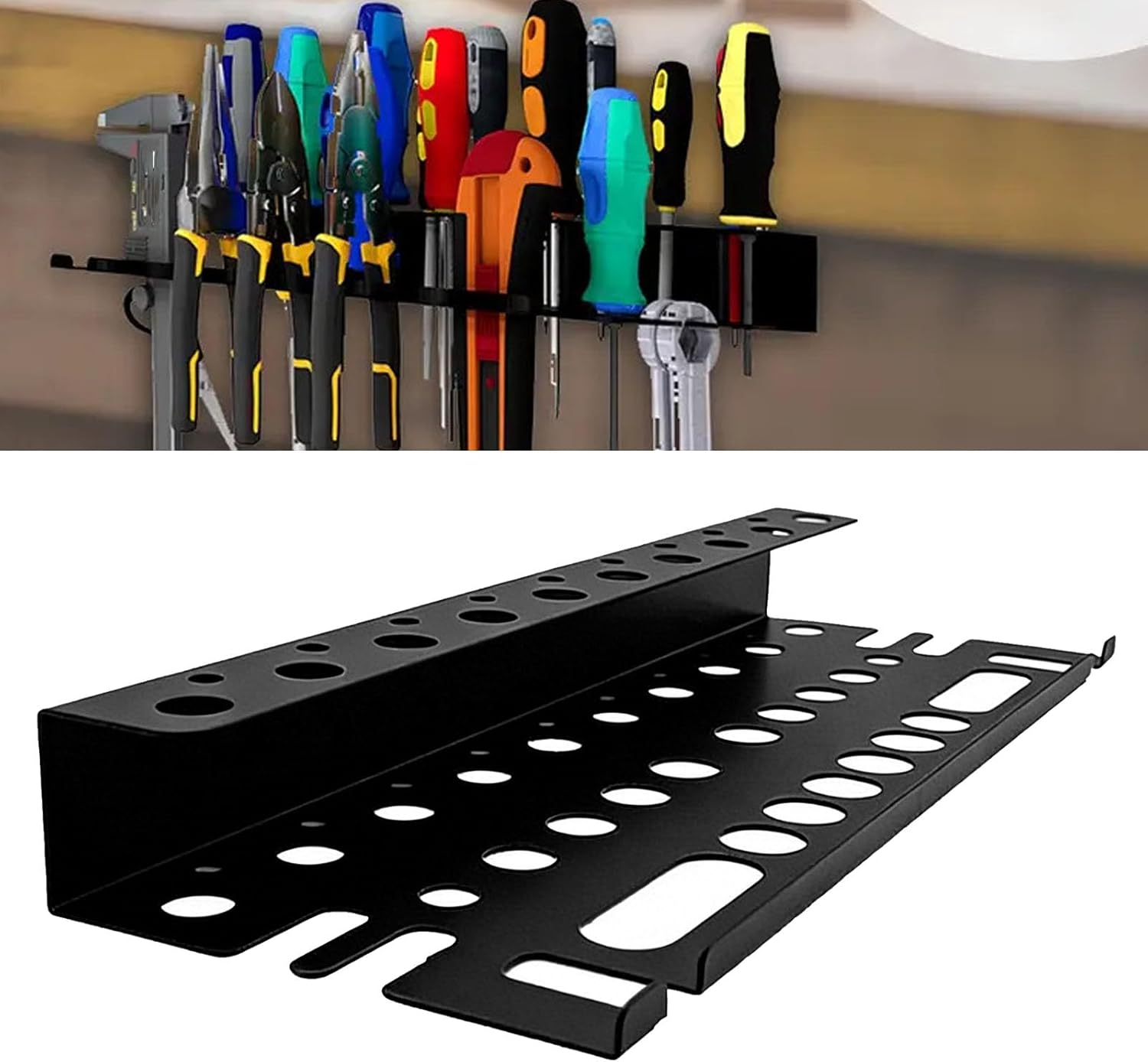 Yosoo Health Gear Wall Mounted Tool Organizer, Heavy Duty Carbon Steel Storage Rack for Garage Workshop Black 15.75 x 5.51 x 1.77 in 1 Pack