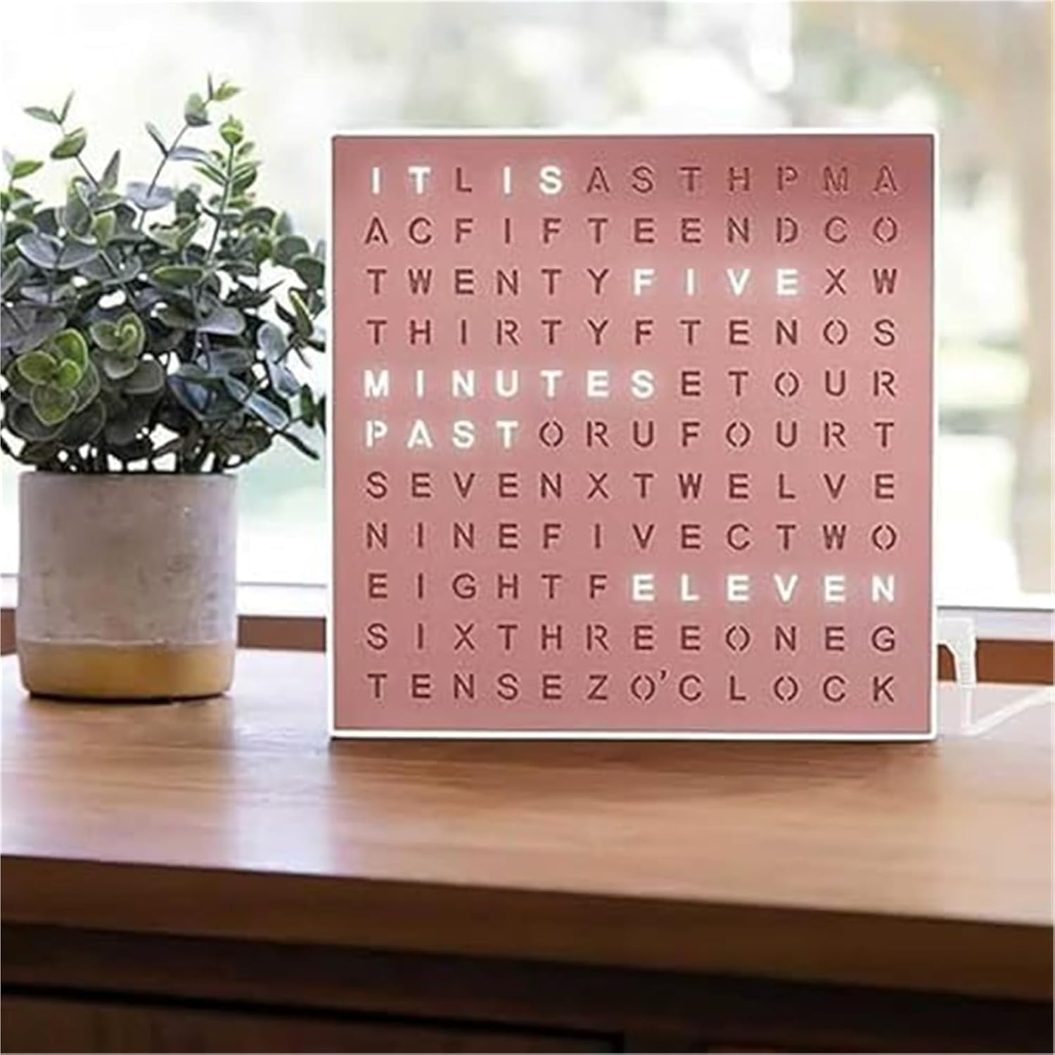 LED Word Clock, Digital Letter Display Clock with LED Light | Modern Desk & Wall Clock for Home Office Bedroom Decor, Minimalist Digital Clock and Creative Gift for Adults(Pink)