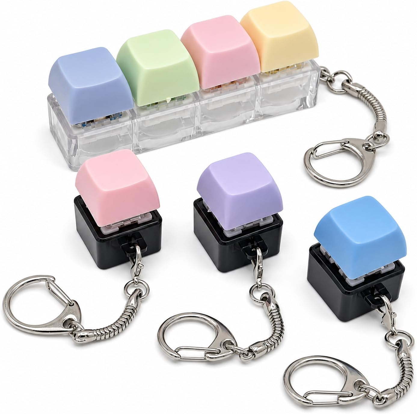 4 Pcs Keyboard Fidget Keychain, Mechanical Switch Clicker for Adults Office Focus, Portable Typing Simulator Tactile Button Gadgets for Stress Relief