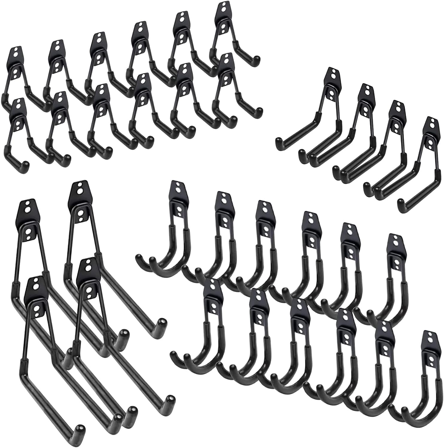 32 Pack Garage Hooks Heavy Duty, Utility Steel Garage Storage Hooks, Wall Mount Tool Organizer with Anti-Slip Coating for Garden Tools, Ladders, Bulky Items and More Equipment (Black)