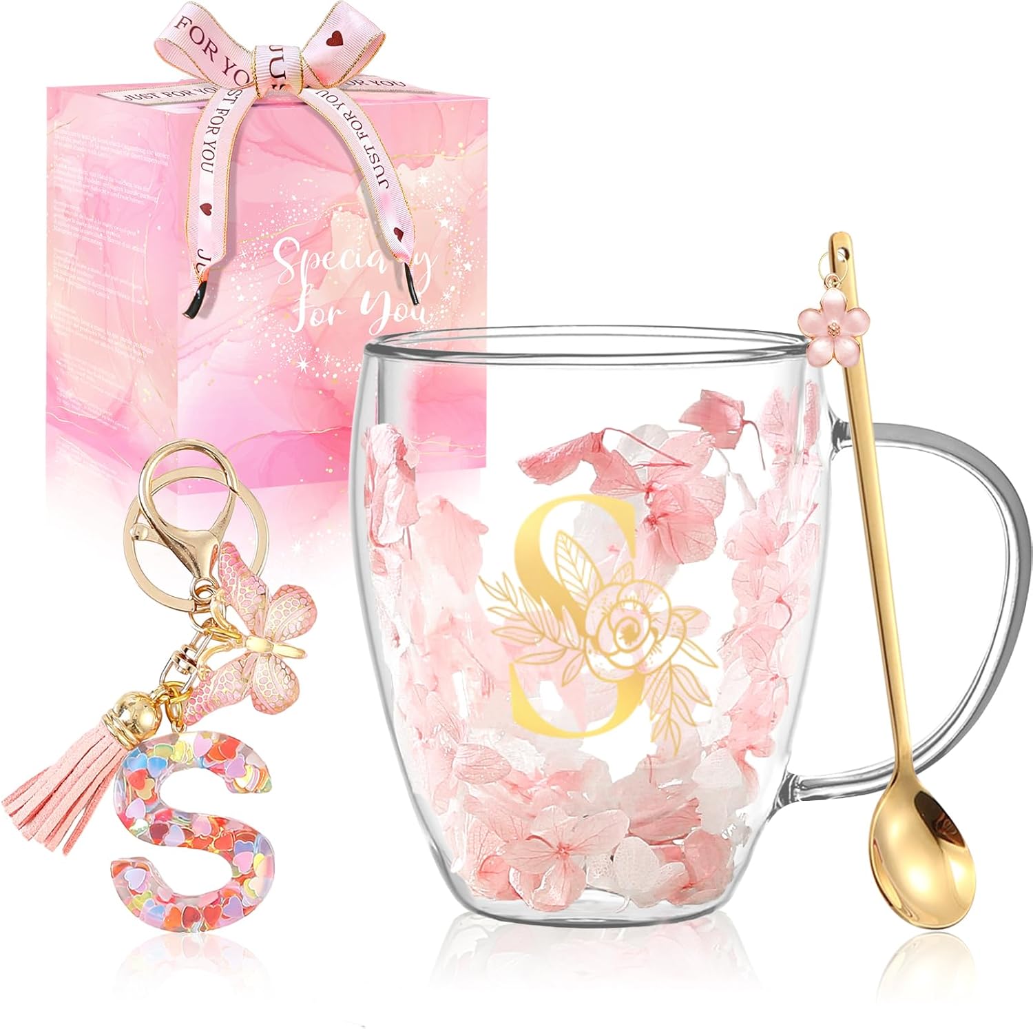 Gifts for Women Glass Coffee Mugs Unique Birthday Gifts for Women Her Ladies Espresso Tea Cups Personalised Friendship Wedding Gift Cute Double Walled Glass Mugs Christmas Pink Stuff Graduation Gift