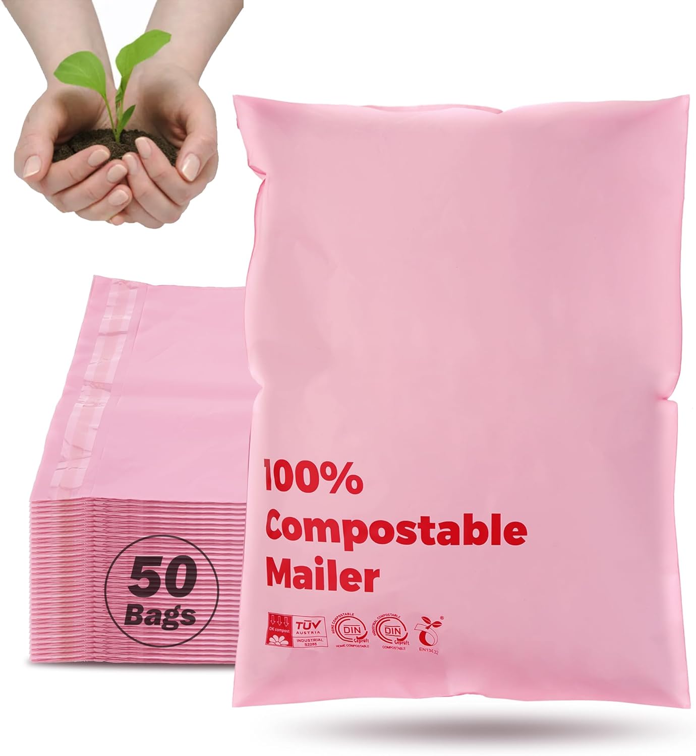 Compostable Mailers Bags 26x38cm with Self-Sealing Strip Eco Friendly Shipping Bags Envelopes for Clothing Shoes Packaging 50 Pack Pink