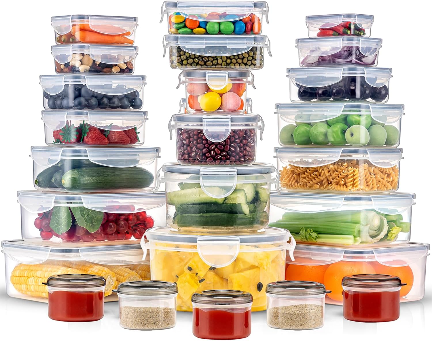 KUMD 50-Piece Set (25-Pack) Plastic Food Storage Containers with Lids - Includes 2x Jumbo 2.5L & 2x 1.5L Large Tubs, Airtight Nesting Meal Prep Boxes, Microwave Safe, BPA Free