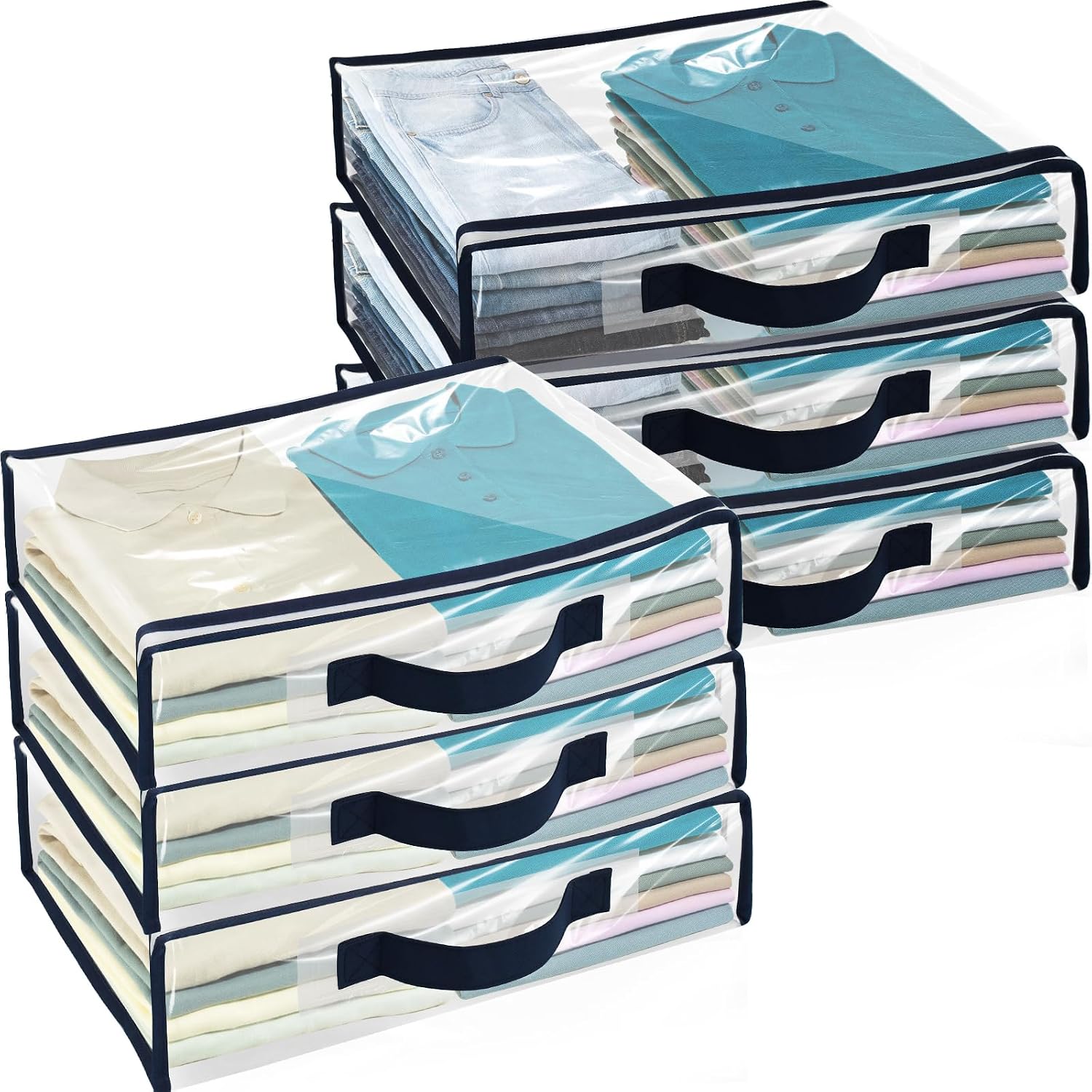 6 PCS Clear Zippered Storage Bags with Handles 15.7x11.8x3.9 In PVC Clothing Closet Storage Bags for Sweater Waterproof Dustproof Blankets Storage Bags for Blankets Bed Sheet Clothes (A)