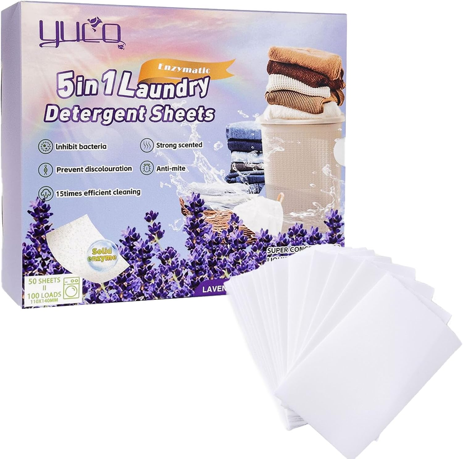 Hypoallergenic & Paraben-Free Laundry Detergent Sheets (100 Loads) | Deep Cleaning, Fast Dissolving & Travel-Friendly | Fresh Lavender Scent | Plastic-Free & Eco-Conscious