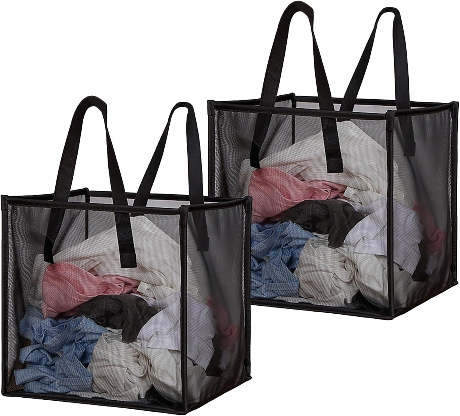 2 Pack Mesh Pop Up Laundry Basket with Handles 32L Portable and Collapsible Laundry Hamper Foldable Storage Organizer for Laundry Room Clothes Toys