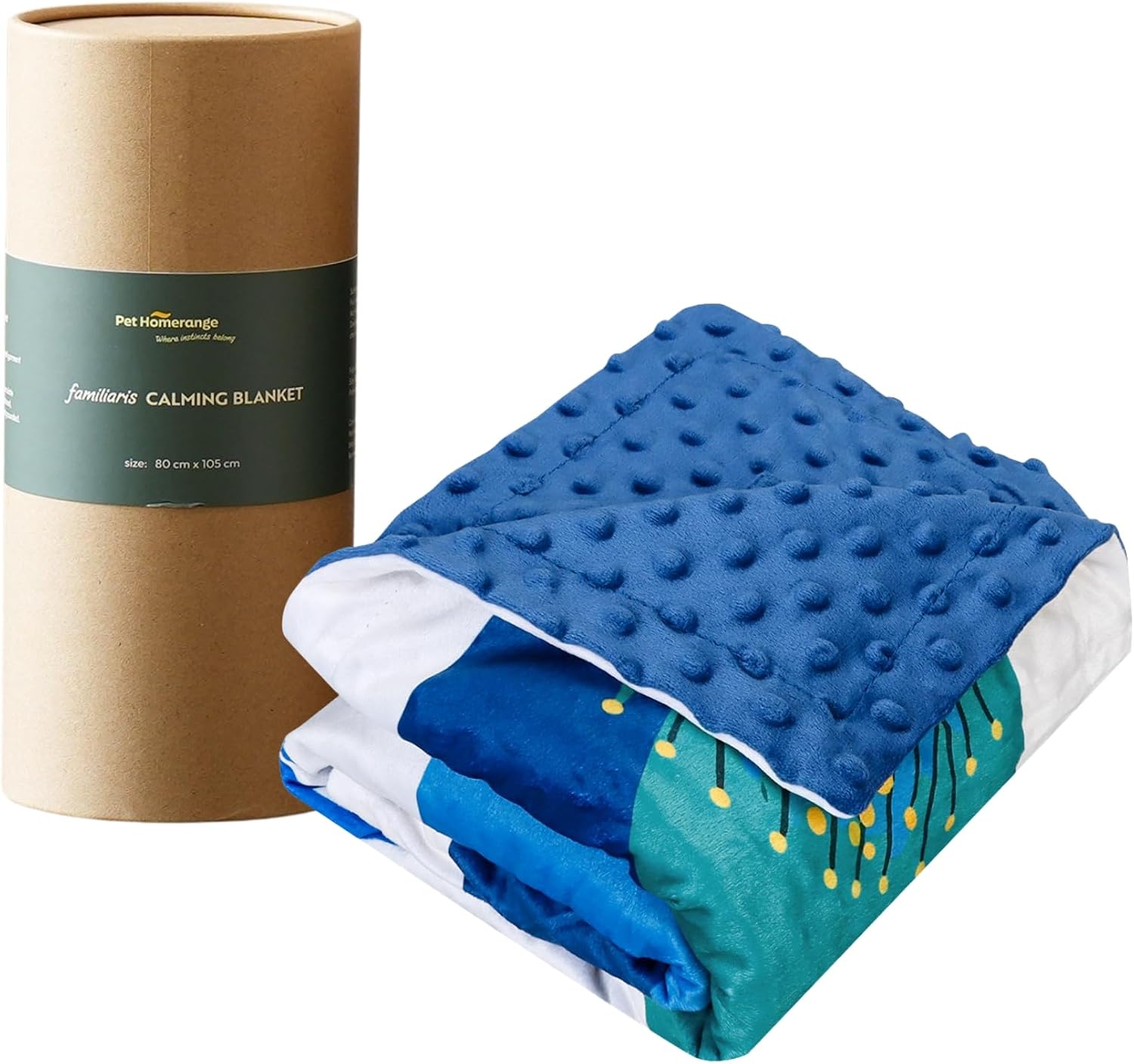 familiaris Calming Blanket for Dogs & Cats, Anxiety Relief, Ultra-Soft Sensory Pet Blanket with Scent Pockets for Human Items, Reversible Calming Print & Puffed Dots