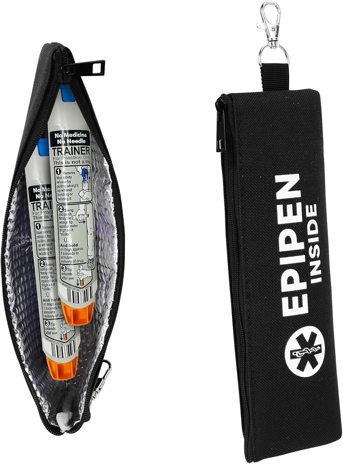 YOUSHARES Carry Case for 2 EpiPens, Insulated Epipen Holder with Carabiner | Waterproof Travel Storage Bag With Inner Aluminum Foil Lining, Fits Allergy, Asthma, Sports & Outdoor Emergencies (Black)