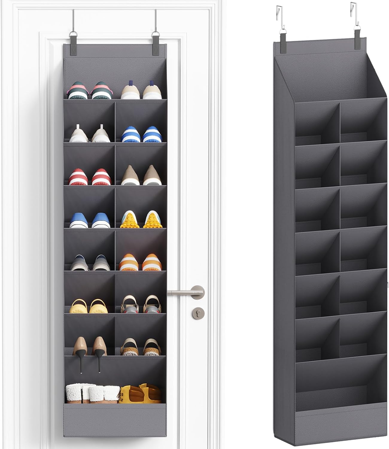 Lifewit 8 Tier Over the Door Shoe Organizers with 15 Large Deep Pockets, 1 Pack Fabric Hanging Shoes Storage Organizer for Closet, Dorm, Fit UP TO 16 Pair Shoe Rack Holder for Sneakers, Boots, Gray