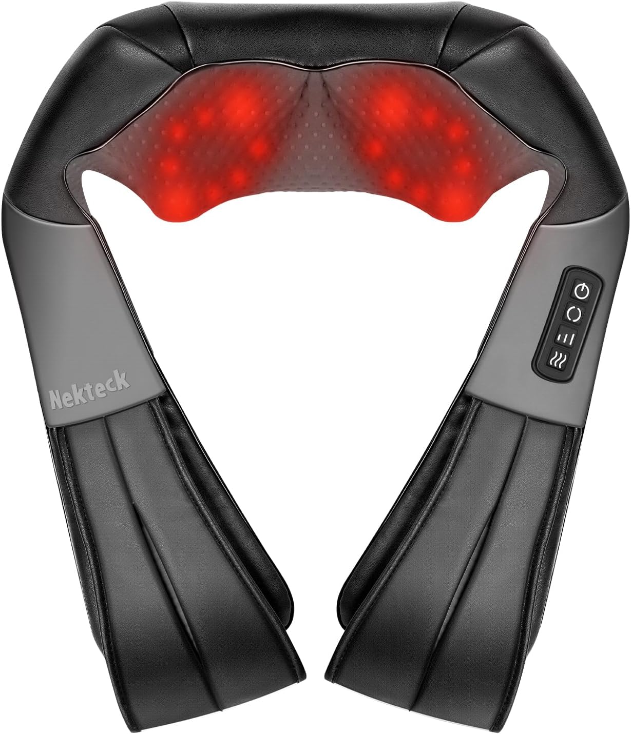 Nekteck Shiatsu Neck Massager with Heat for Pain Relief Deep Tissue, 2026 Upgraded 3D Back Shoulder Kneading Massage Pillow, Mother's Day Father's Day Relaxation Gifts for Mom Dad, Black(NOT Cordless)