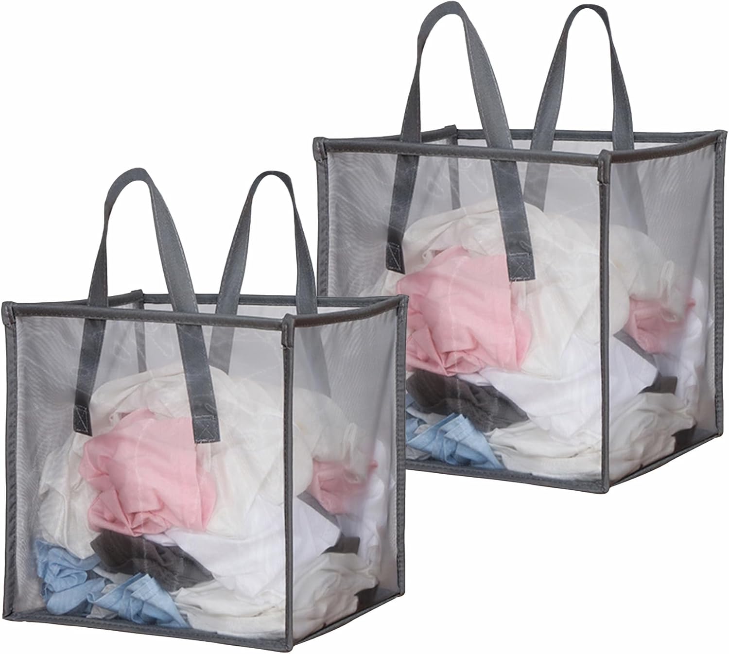 2 Pack Mesh Pop Up Laundry Basket with Handles 32L Portable and Collapsible Laundry Hamper Foldable Storage Organizer for Laundry Room Clothes Toys