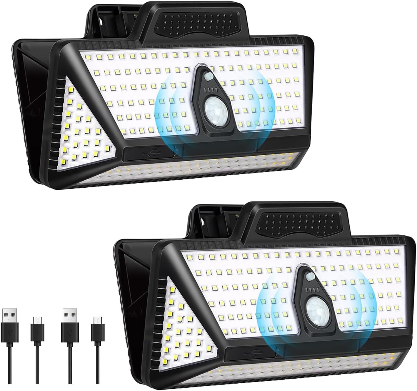 Harloon Clip On Solar Lights Outdoor, 208 LED 1500 Lumen Motion Sensor Lamp with 3 Modes & 3 Colour Temperatures, 3600 mAh Battery, IP65 Waterproof for Garden, Camping, Awning, Fence & Yard (2 Pack)
