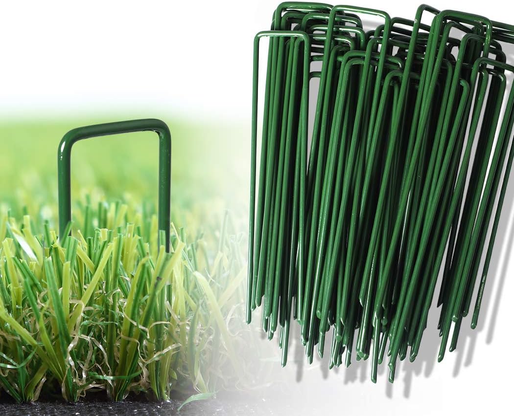 Marlow 50PCS Garden Turf U Pins, Synthetic Artificial Grass Turf Pins Pegs U Fastening Lawn Weed Mat - High Tensile Steel, Lawn Spikes for Grass Weed Barrier Sod Fabric, Corrosion Resistant(Green)