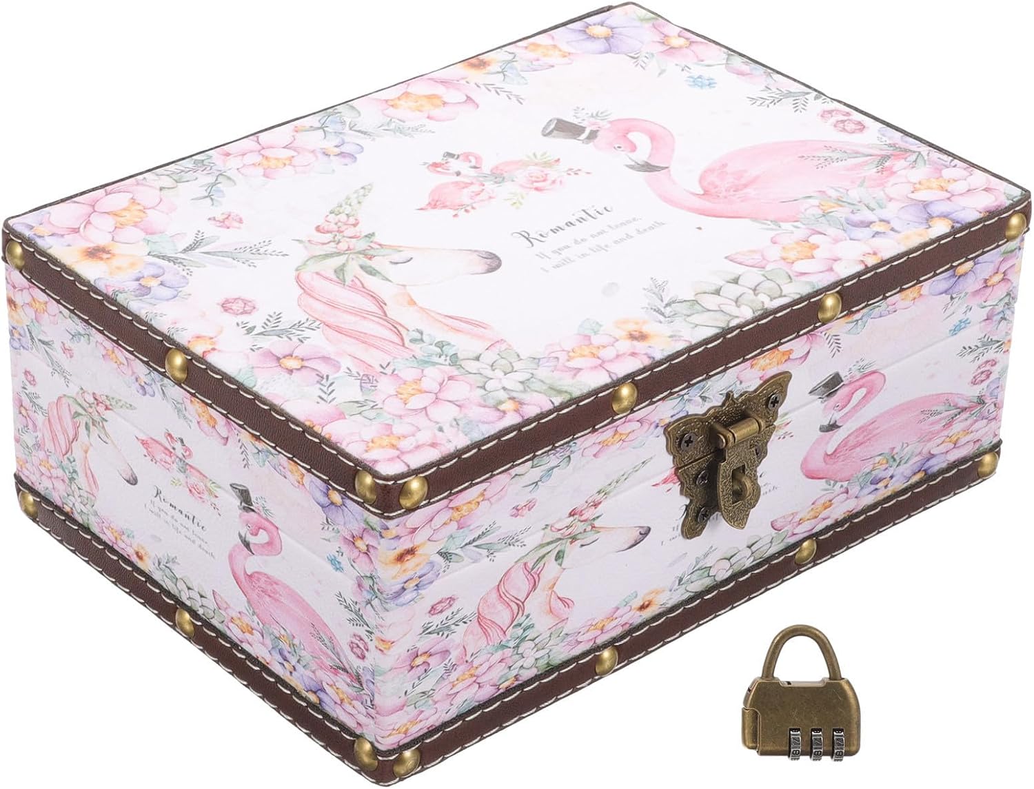 Vintage Style Wooden Storage Box Key Lock, Functional Treasure Chest for Storing Coins and Photos, Decorative Organizer that Can be Placed on Dresser under Glass Coffee Table