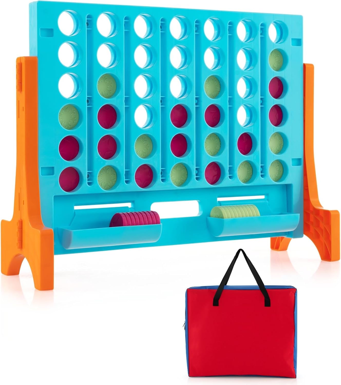 HONEY JOY Wall Mounted or Tabletop Giant 4-in-A Row, Jumbo 4-to-Score Connect Game Set w/Carrying Bag & 42 Chesses, Indoor Outdoor Board Game for Adults, Kids, Family Fun, Backyard Parties