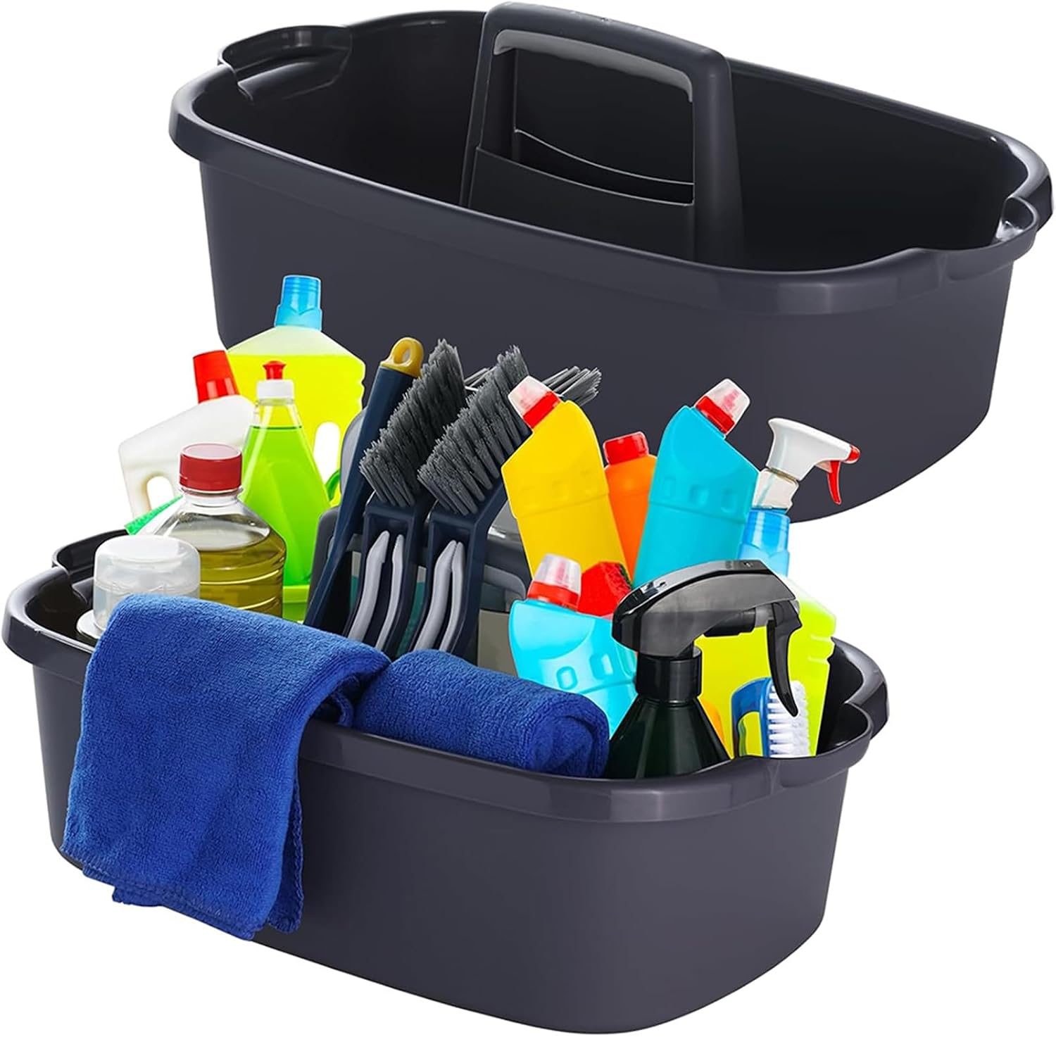 2-Pack Large Gray Cleaning Caddy, Shower Caddy Organizer with Handle, Portable Tote Organizer, for Cosmetics, Brushes, and Fruit, for Outdoor Orchard, Kitchen, and Office