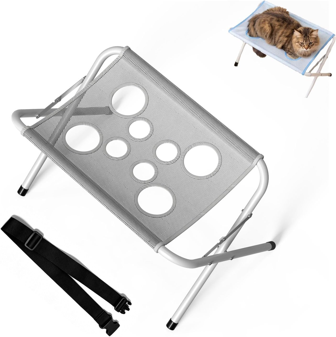 Pet Grooming Bath Stand Foldable Mesh Table for Small Medium Dogs Cats，Gray | Anti-slip structure & secure straps provide stable support for bathing, grooming, nail trimming and pet care home/travel