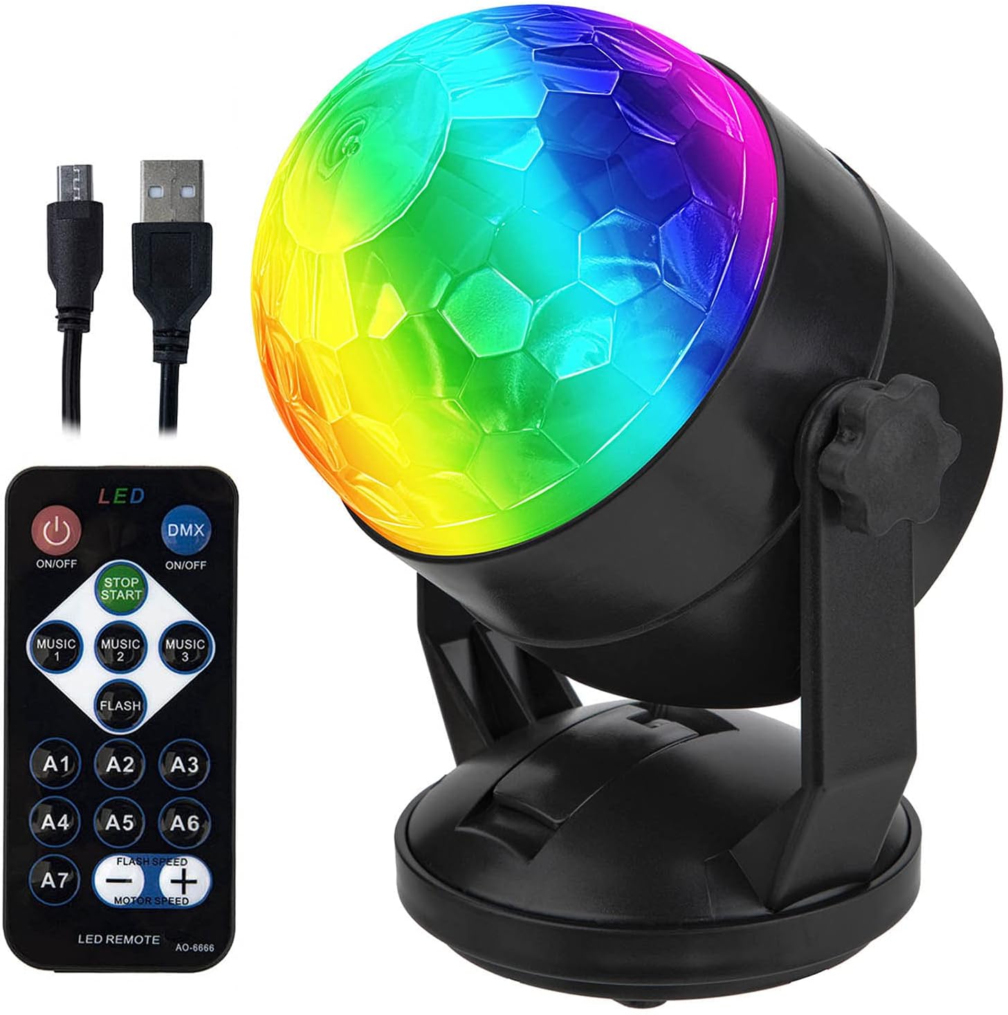Remote Control Portable Sound Activated Party Lights for Outdoor and Indoor, Battery Powered or USB Plug in, Dj Lighting, RBG Disco Ball, Strobe Lamp Stage Par Light for Car Room Dance Parties