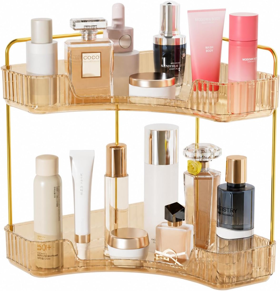 2 Tier Shelf Gold Bathroom Organizers And Storage Makeup Organizer For Vanity Corner Shelf Desk Bathroom Decor Accessories Perfume Organizer Kitchen Cabinet Shower Shelves Bathtub Tray
