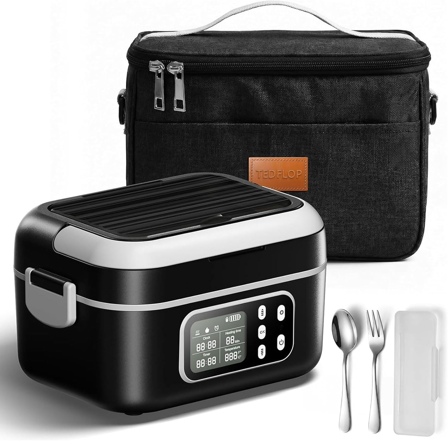 Cordless Electric Lunch Box, 100W Fast Heating 21000mAh Rechargeable Food Warmer, 1.5L 304 Stainless Steel, 24H Timer, Type-C for Work Tradies Car Camping Outdoor