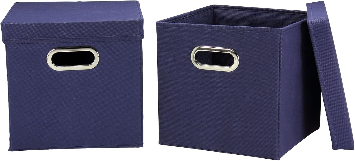 Household Essentials 33-1 Decorative Storage Cube Set with Removable Lids | Navy 2-Pack