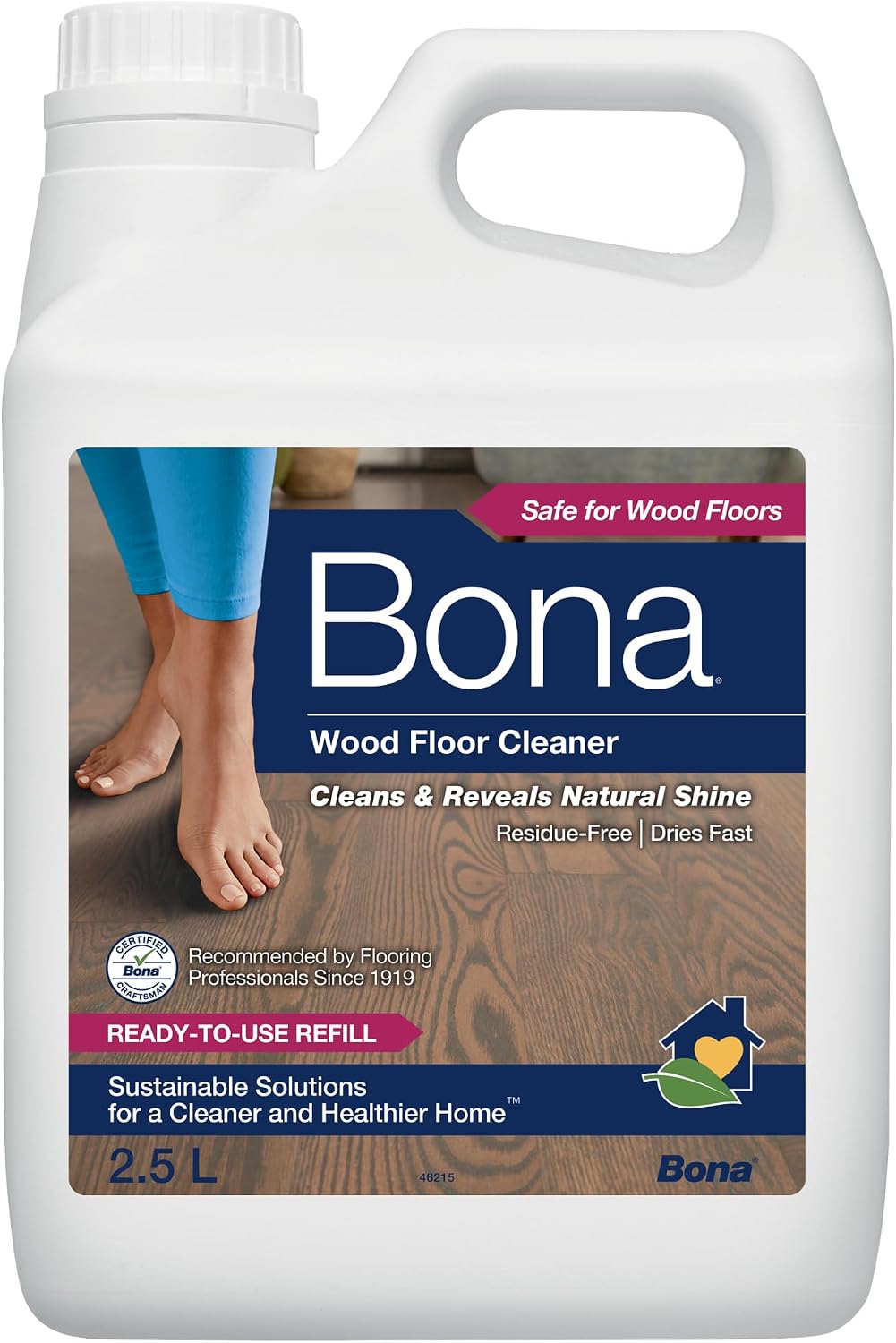 Bona Wood Floor Cleaner Liquid - 2.5L Refill - Timber Floor Cleaning | Compatible With All Spray Mops & Robot Cleaners - Streak Free - Ready To Use