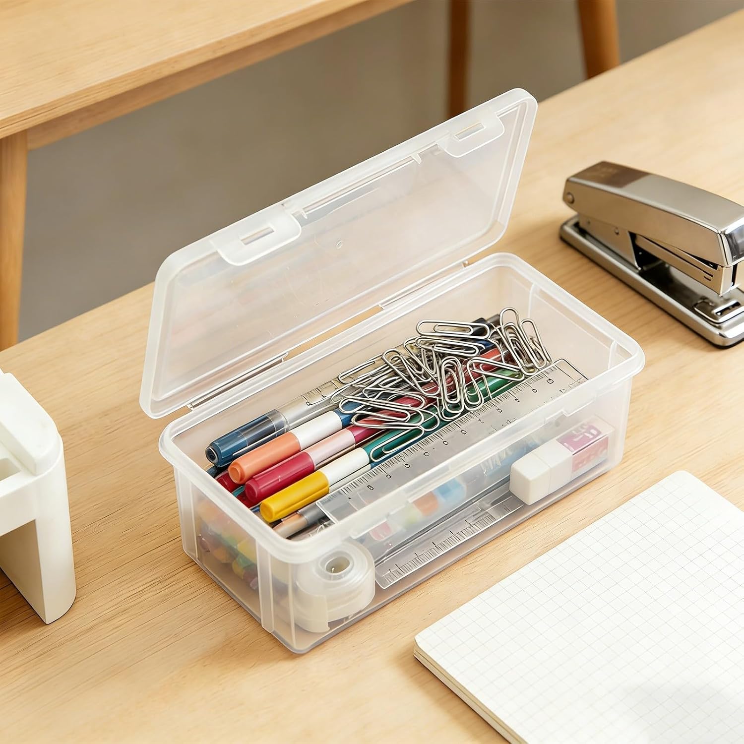 Clear Storage Box with Lid Multipurpose Organizer Pen case for Office Supplies Art Tools Cosmetics Craft Items and Cables