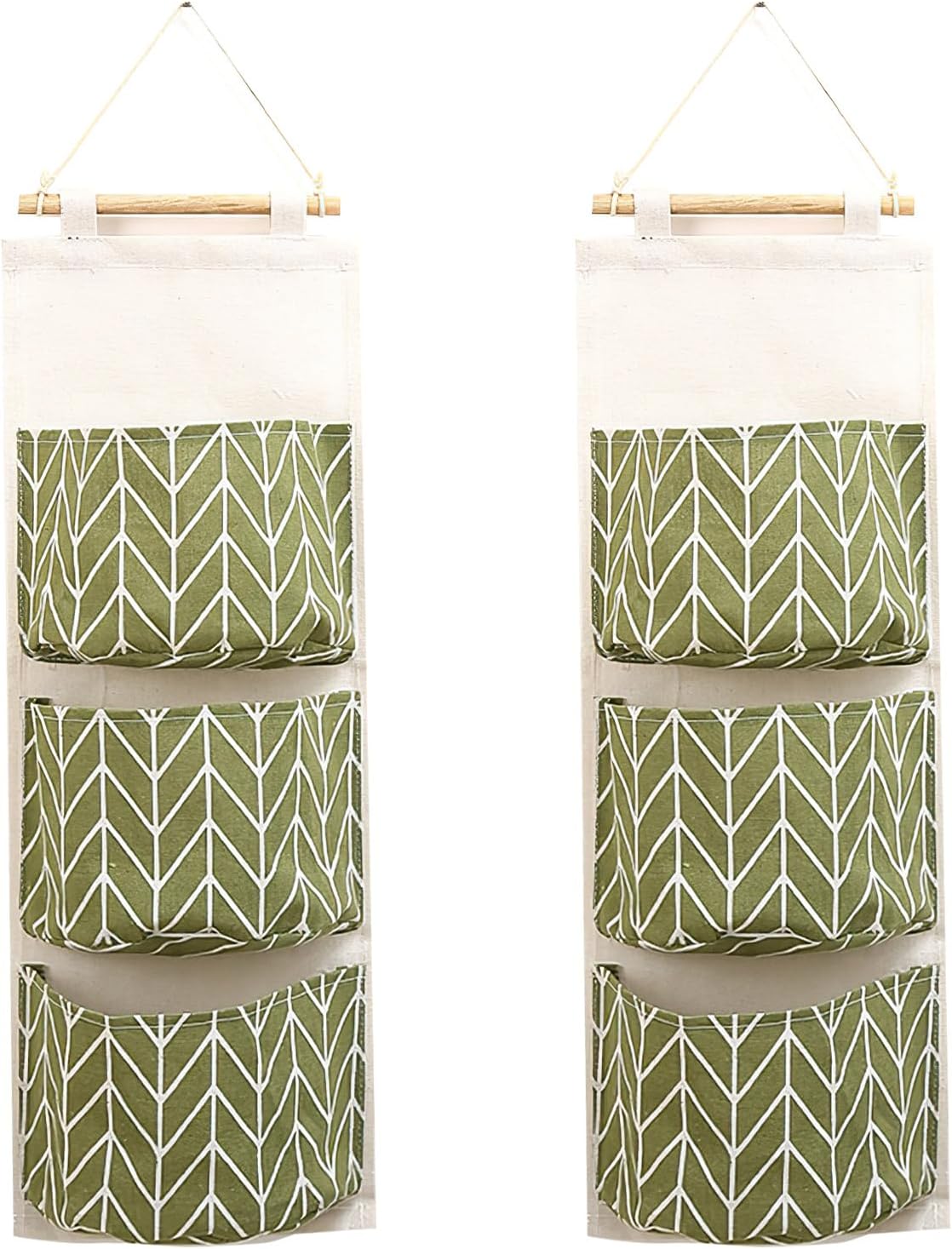 COVRA 2-Pack Wall Hanging Storage Bags, Over-The-Door Organizer with Three 6.3 x 5.1 Inch Pockets, Ideal for Pantry, Bedroom, and Bathroom (Green)