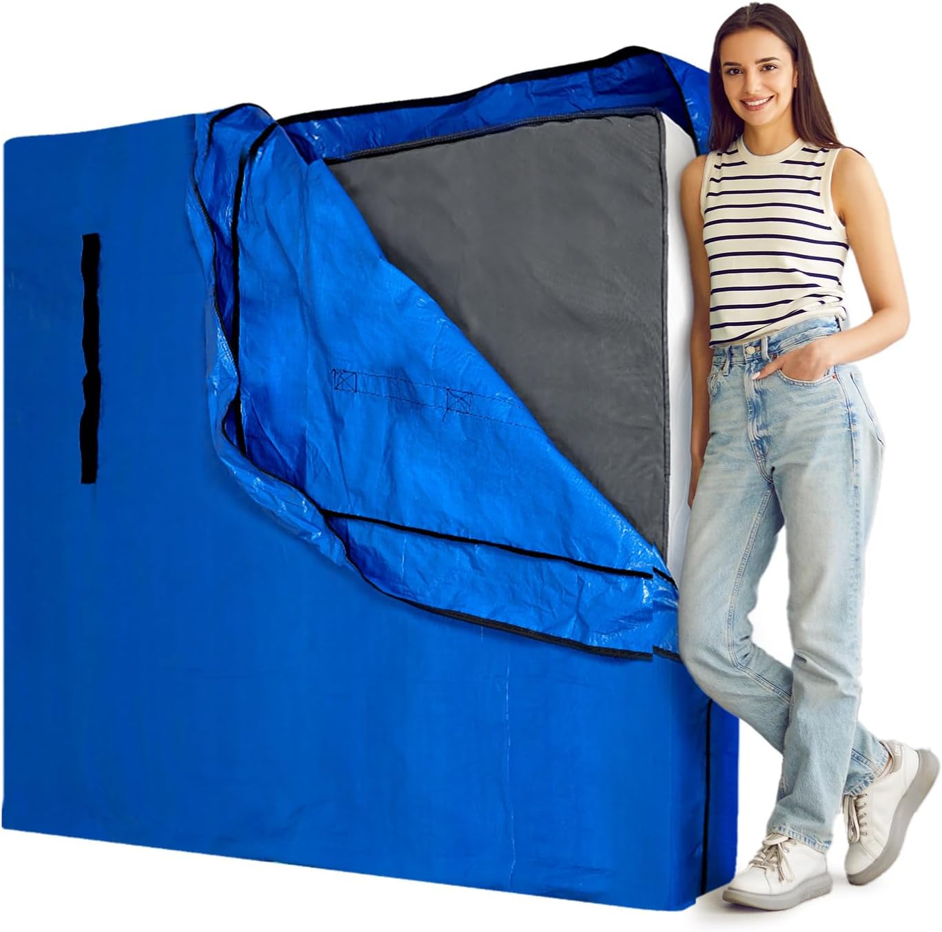 DreamZ Mattress Bag Mattresses Protector Plastic Moving Storage Dust Cover Carry Bed Waterproof Zipper Packing Reusable Disposal, Extra Thick Heavy Duty, with Handles, Queen