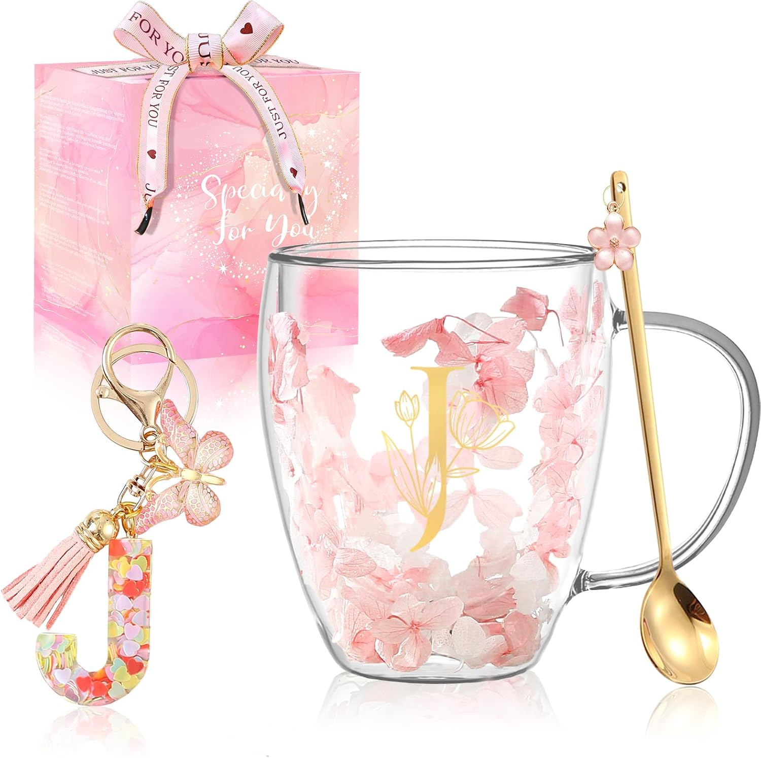 Gifts for Women Glass Coffee Mugs Unique Cute Birthday Gifts for Women Her Ladies Espresso Tea Cups Personalised Friendship Wedding Gift Cute Double Walled Glass Mugs Christmas Pink Stuff Teacher Gift